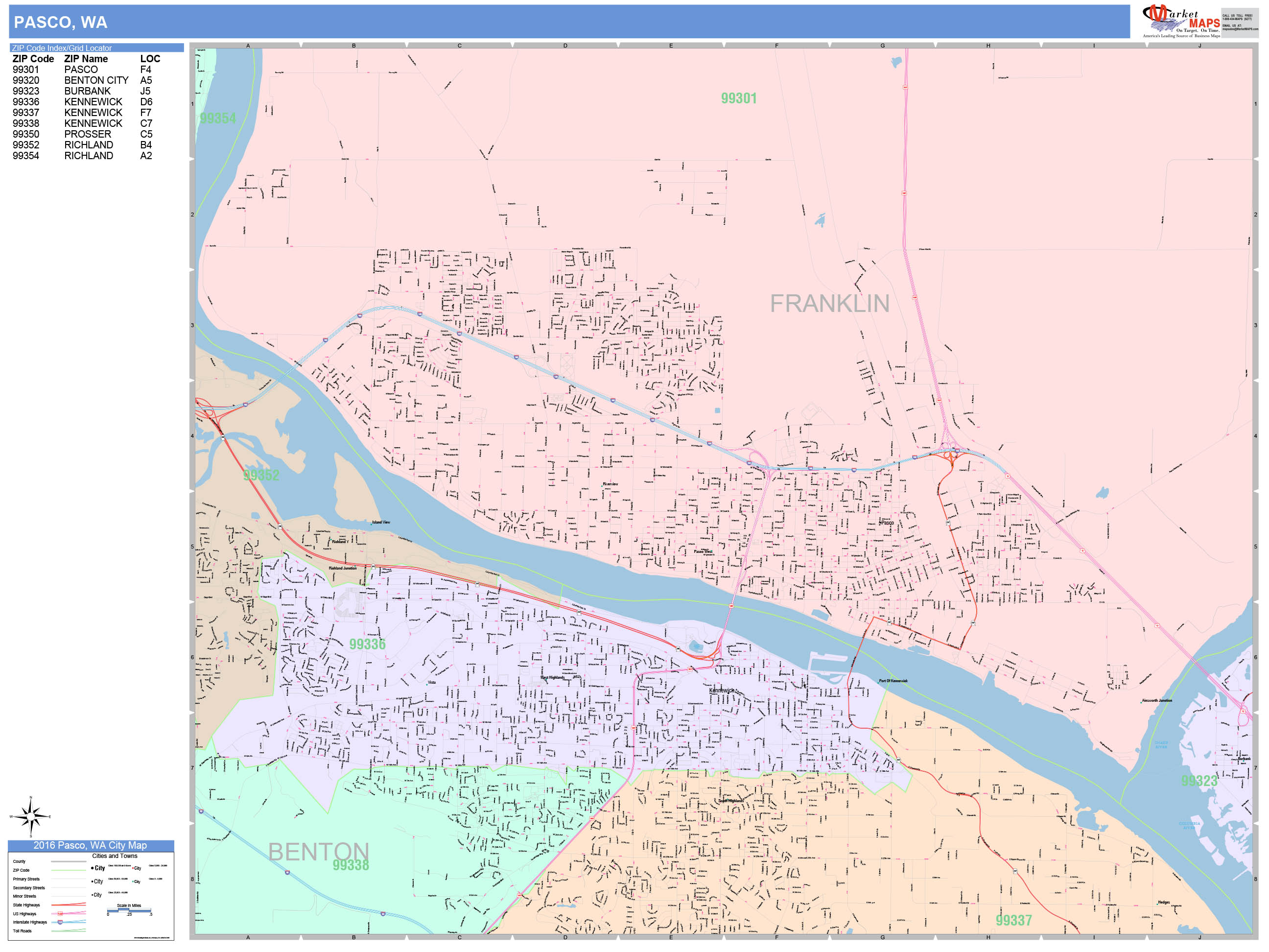 Pasco washington wall map color cast style by marketmaps mapsales
