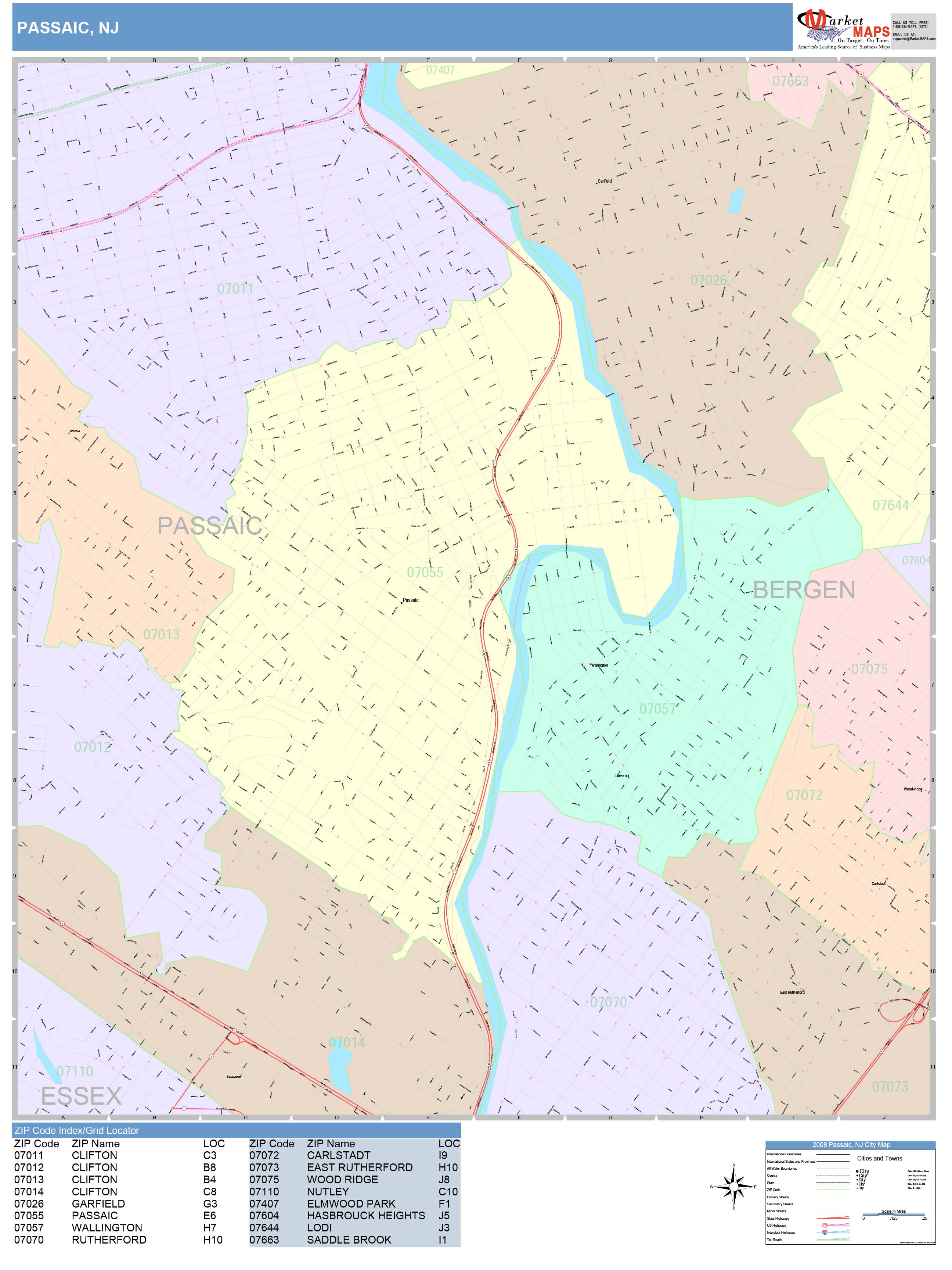 Passaic New Jersey Wall Map (Color Cast Style) by MarketMAPS
