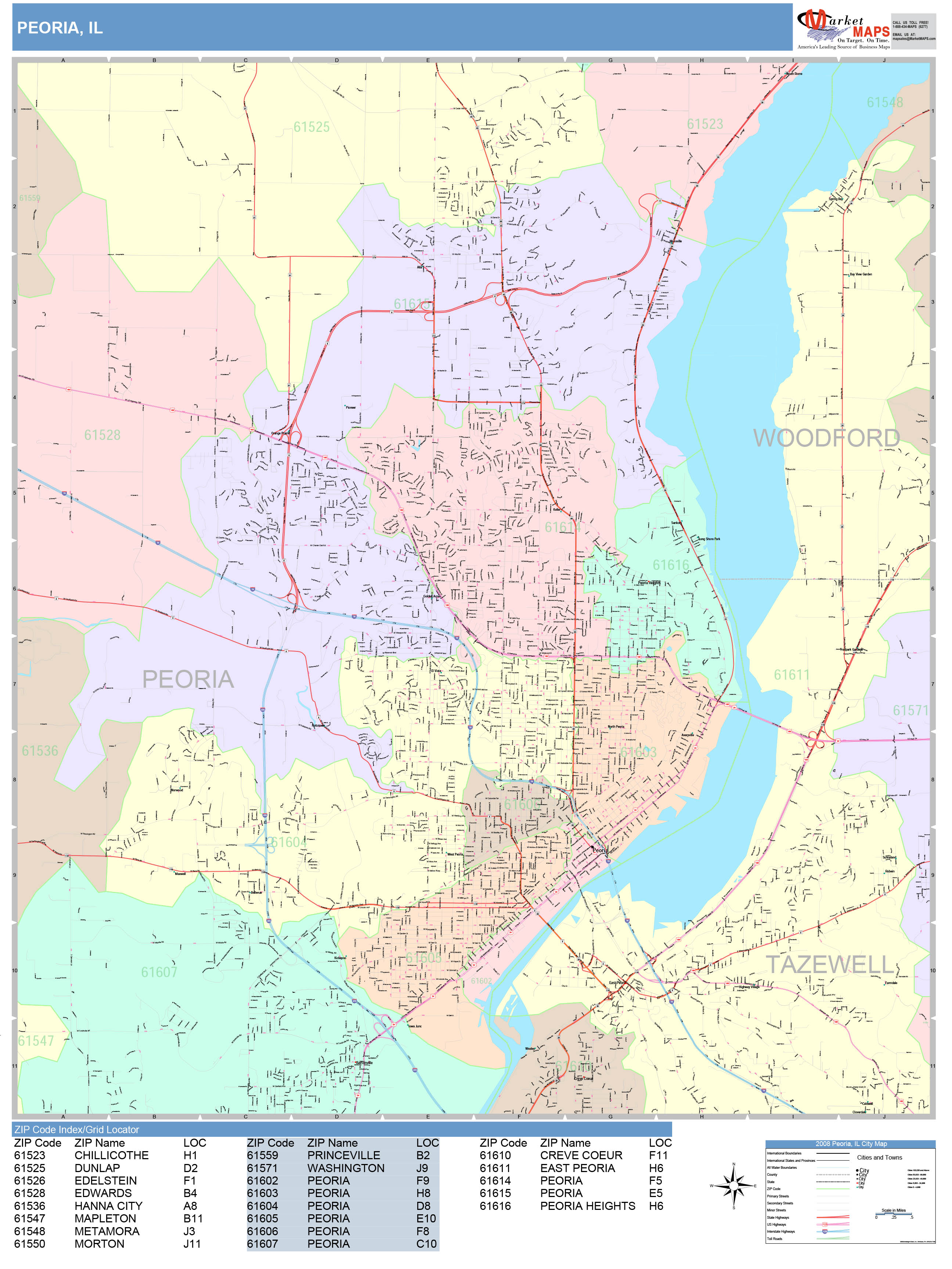 Peoria Illinois Wall Map Color Cast Style By Marketmaps
