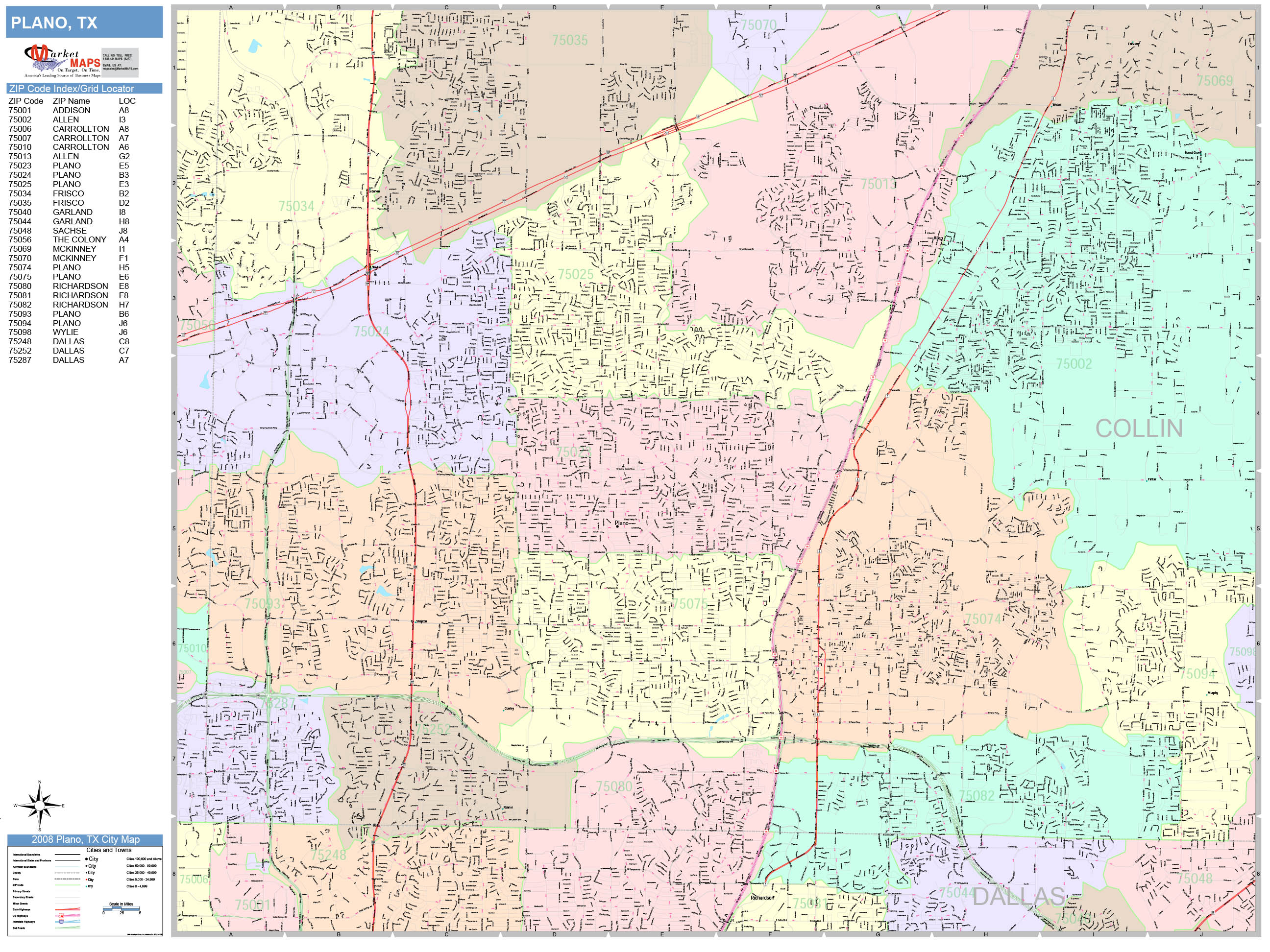 Plano Texas Wall Map (Color Cast Style) by MarketMAPS