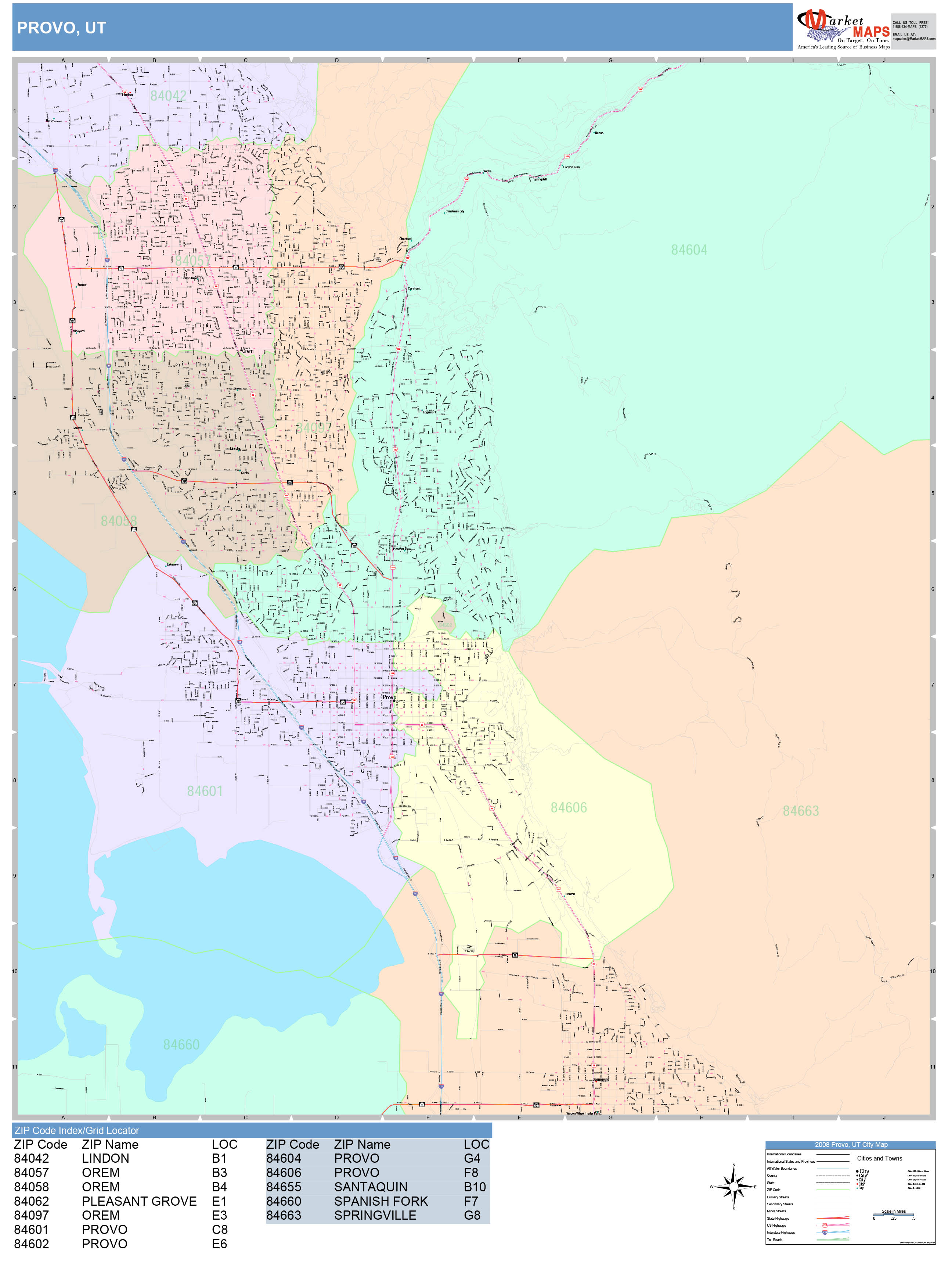 Provo Utah Wall Map (Color Cast Style) by MarketMAPS MapSales