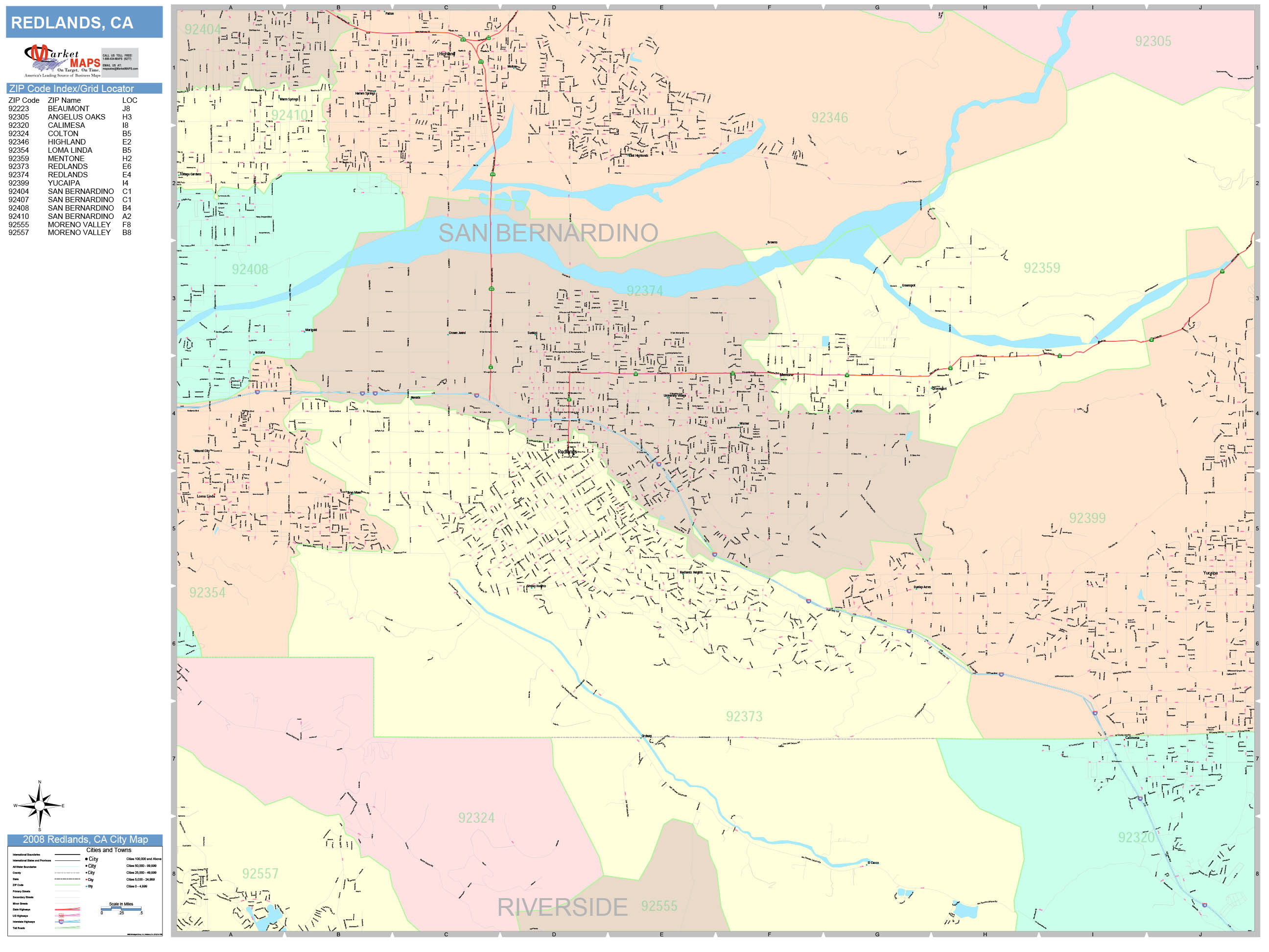 Redlands California Wall Map (Color Cast Style) by MarketMAPS MapSales
