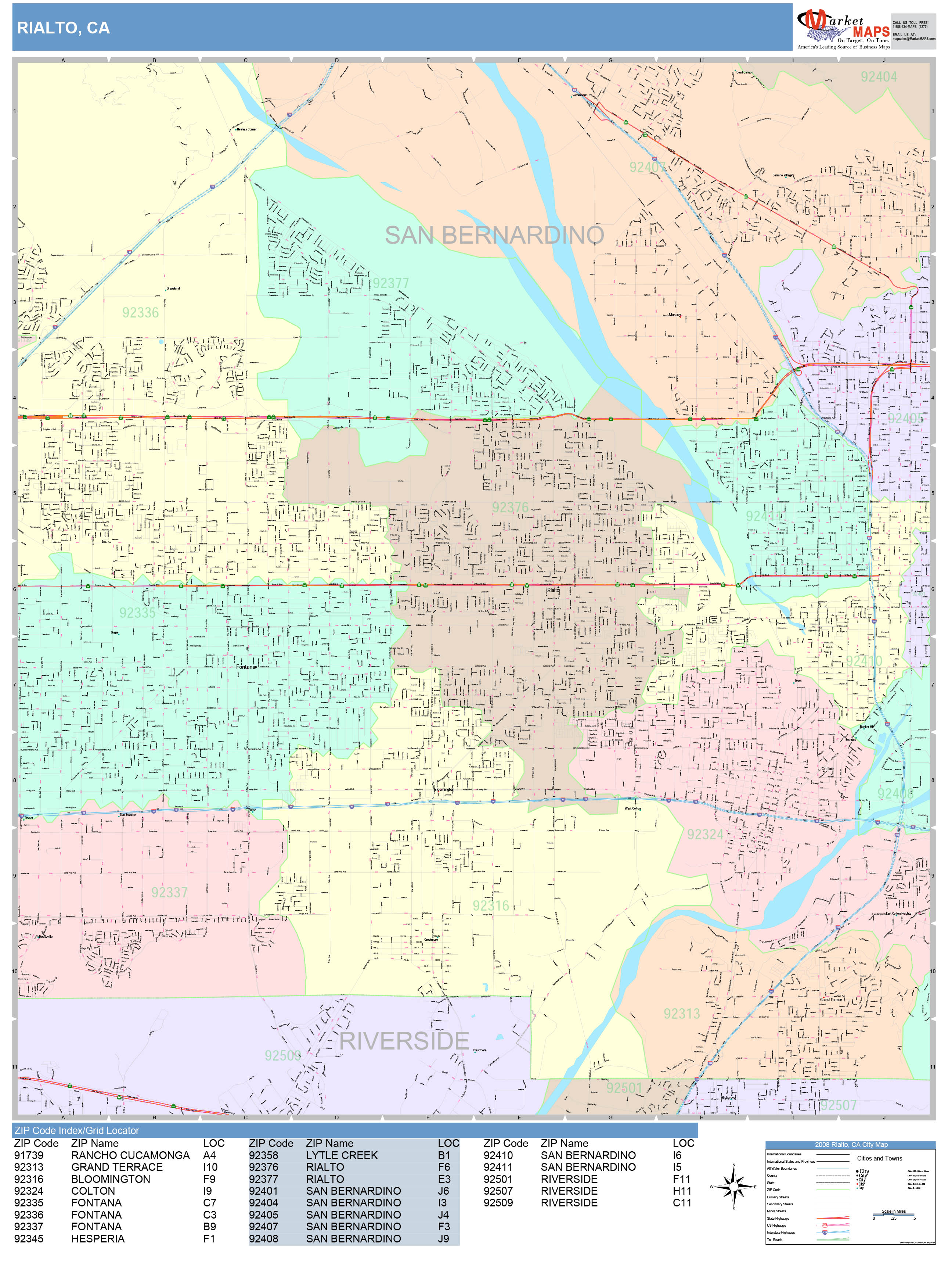 Rialto California Wall Map (Color Cast Style) by MarketMAPS MapSales