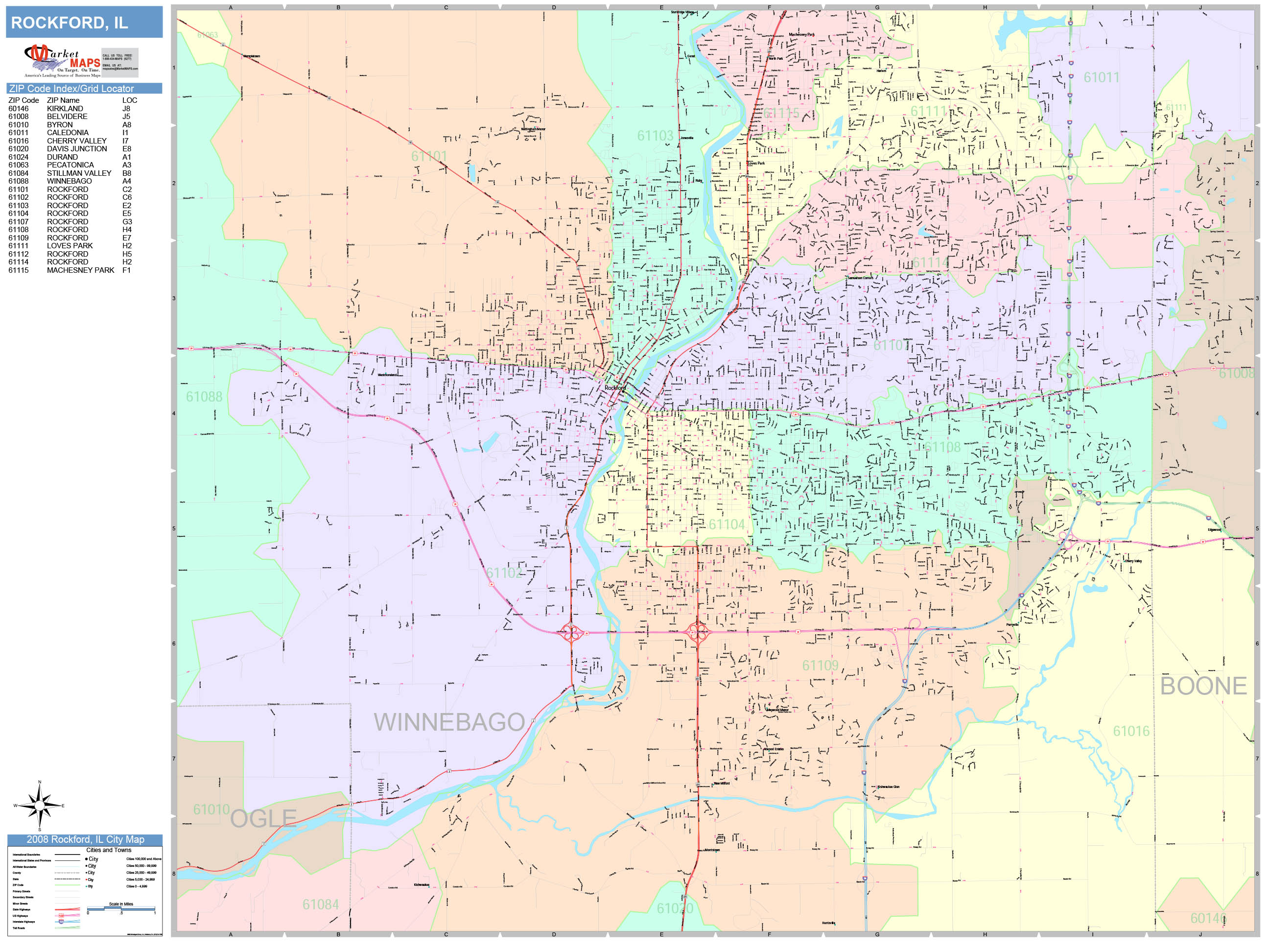 Rockford Illinois Wall Map (Color Cast Style) by MarketMAPS MapSales