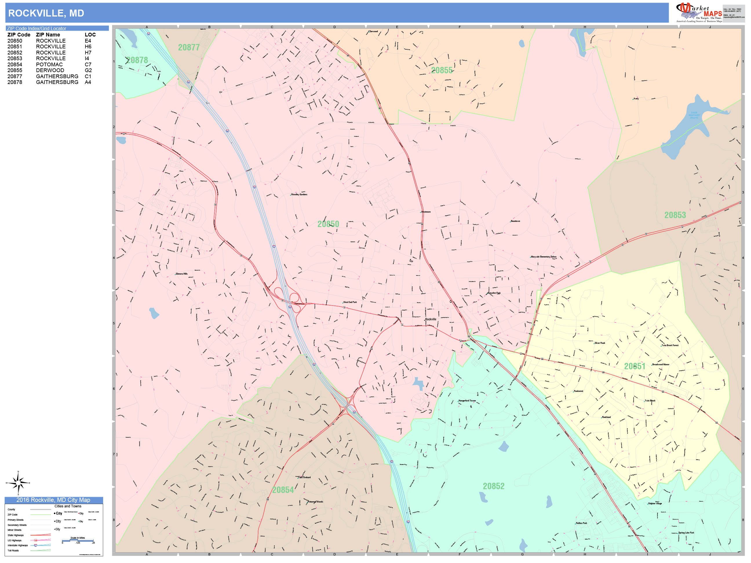 Rockville Maryland Wall Map (Color Cast Style) by MarketMAPS