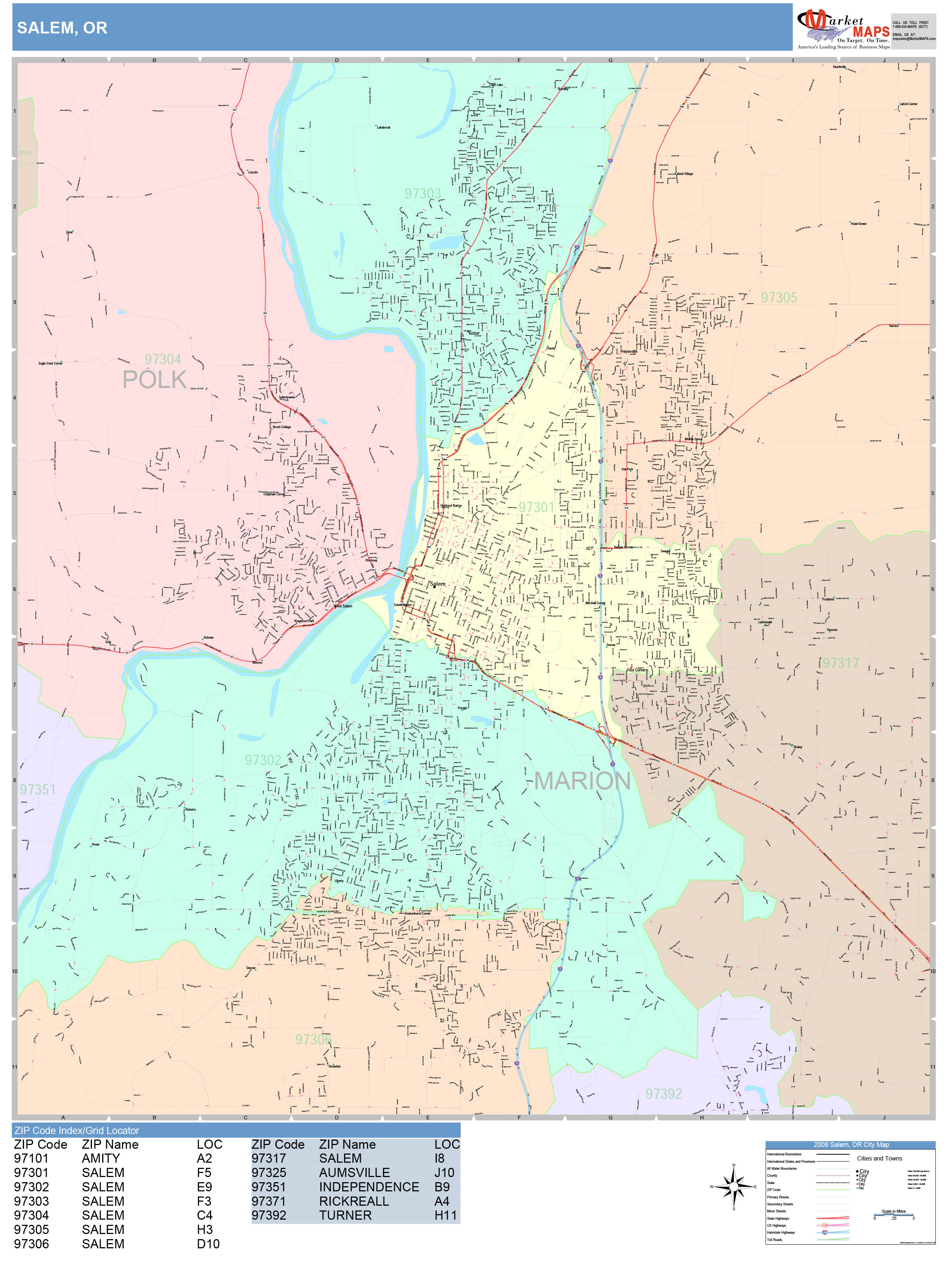 Salem Oregon Wall Map (Color Cast Style) by MarketMAPS MapSales