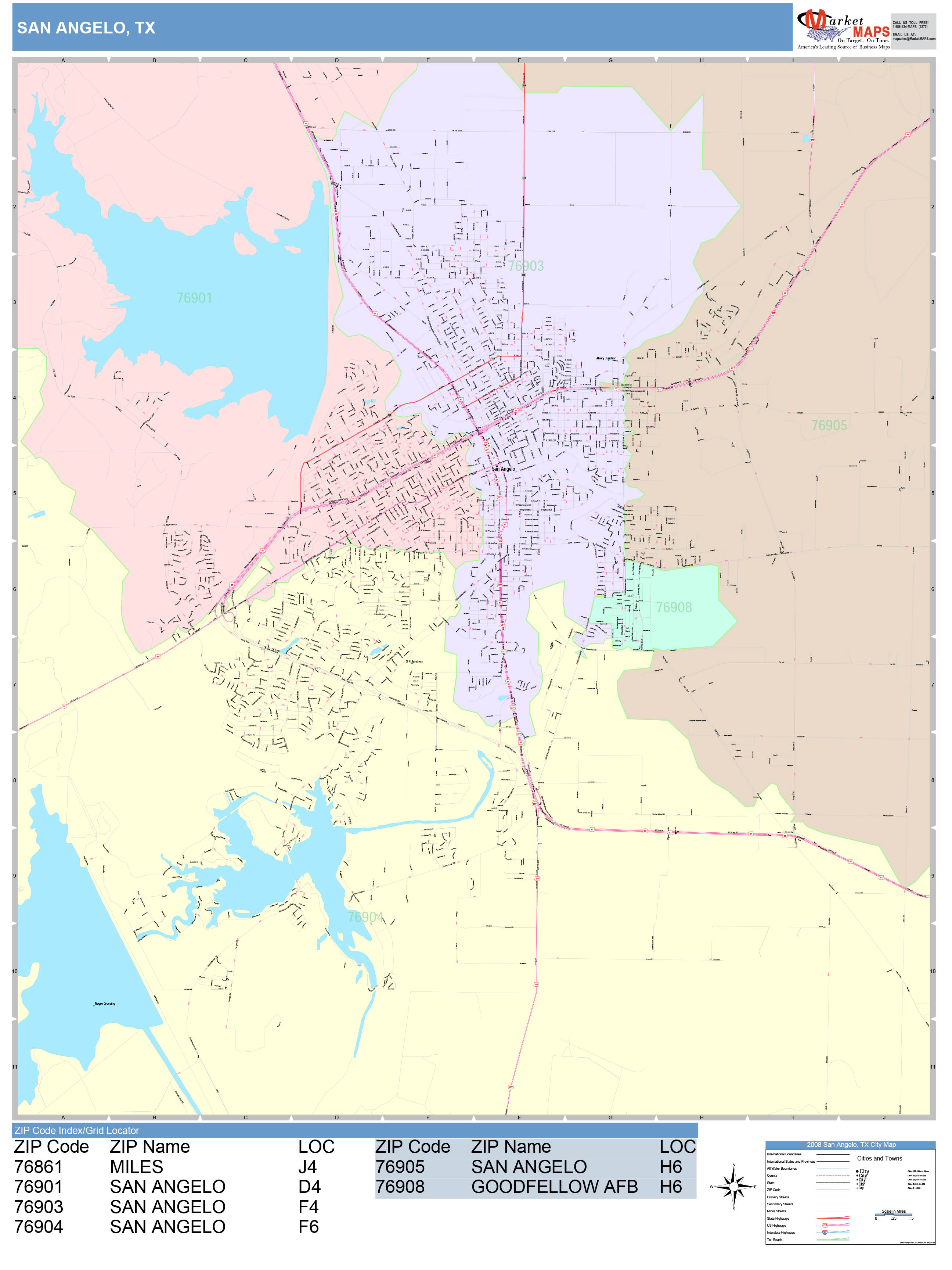 San Angelo Texas Wall Map (Color Cast Style) by MarketMAPS