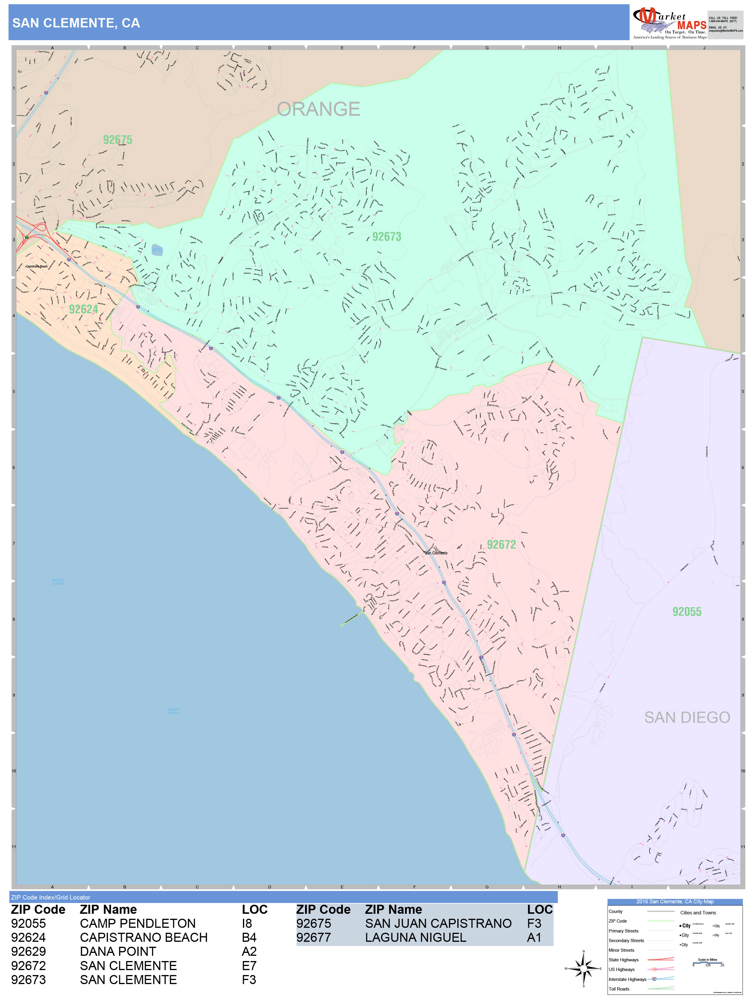 San Clemente California Wall Map (Color Cast Style) by MarketMAPS