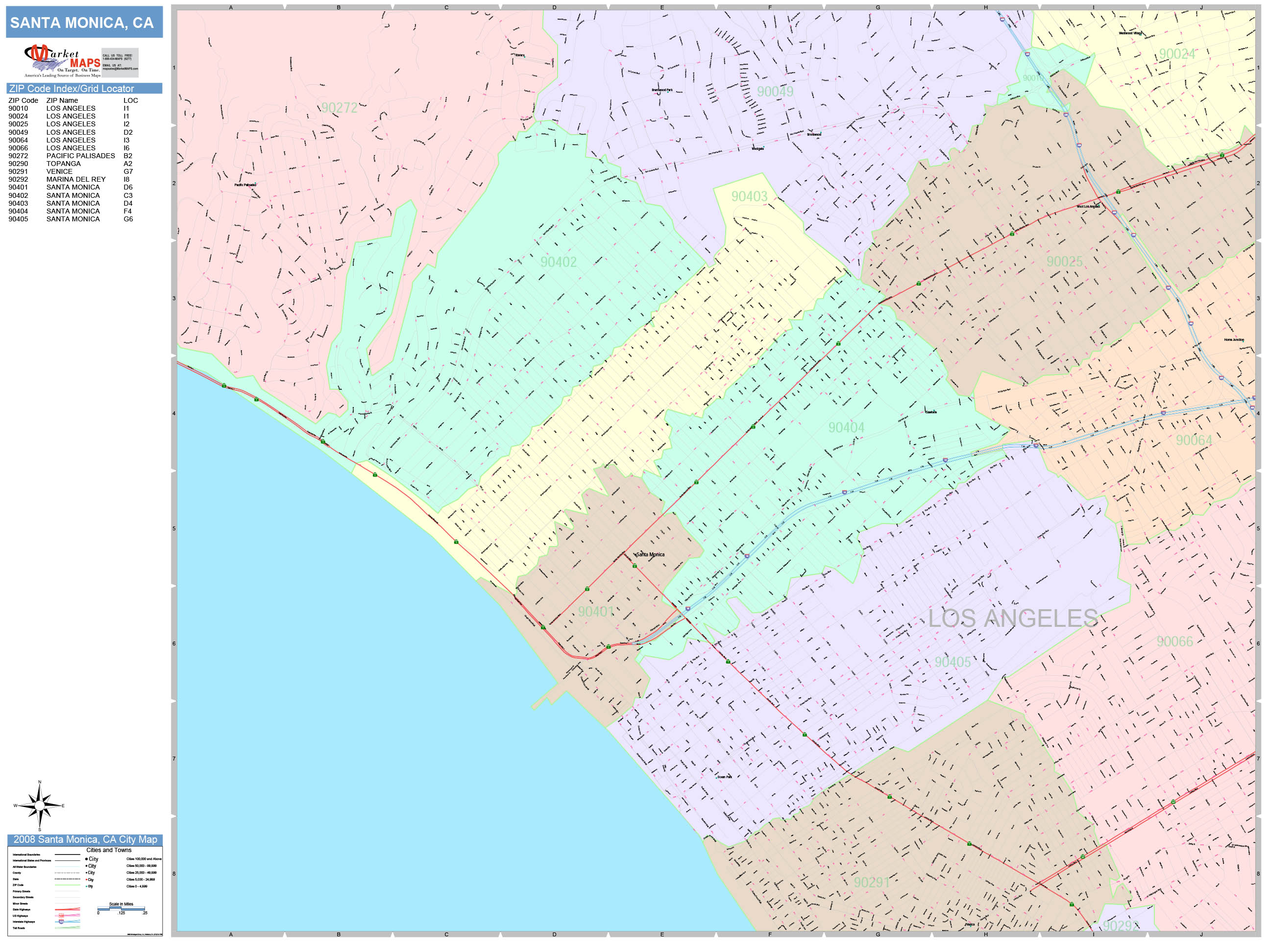 Santa Monica California Wall Map (Color Cast Style) by MarketMAPS