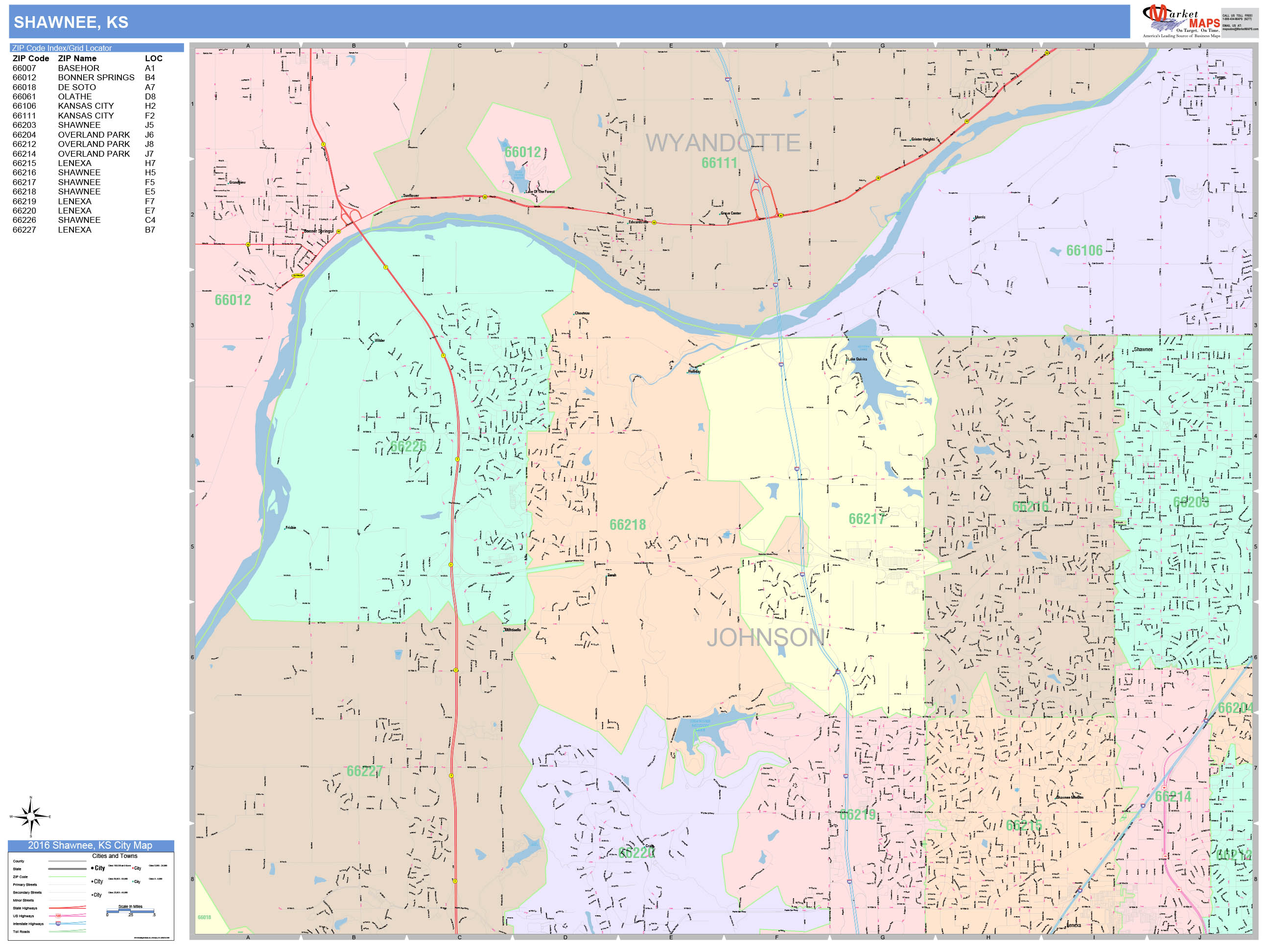 Shawnee Kansas Wall Map (Color Cast Style) by MarketMAPS
