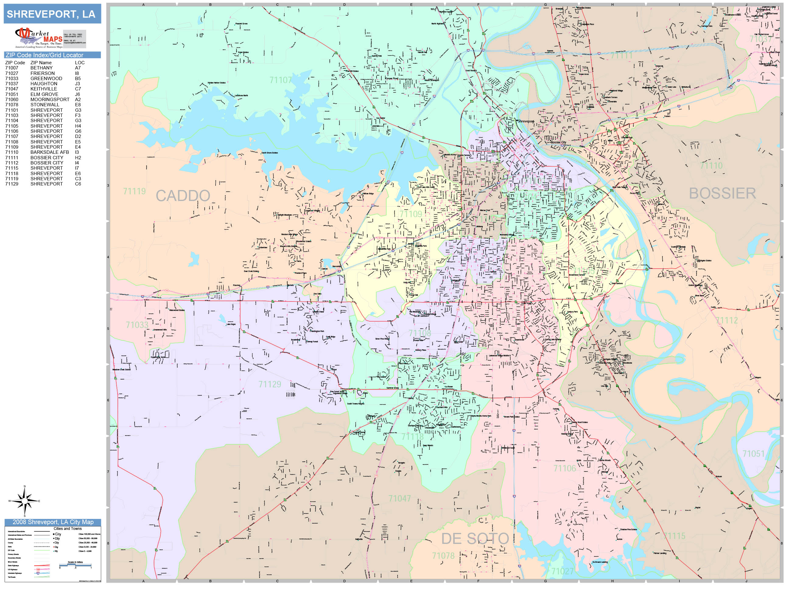 Shreveport Louisiana Wall Map (Color Cast Style) by MarketMAPS