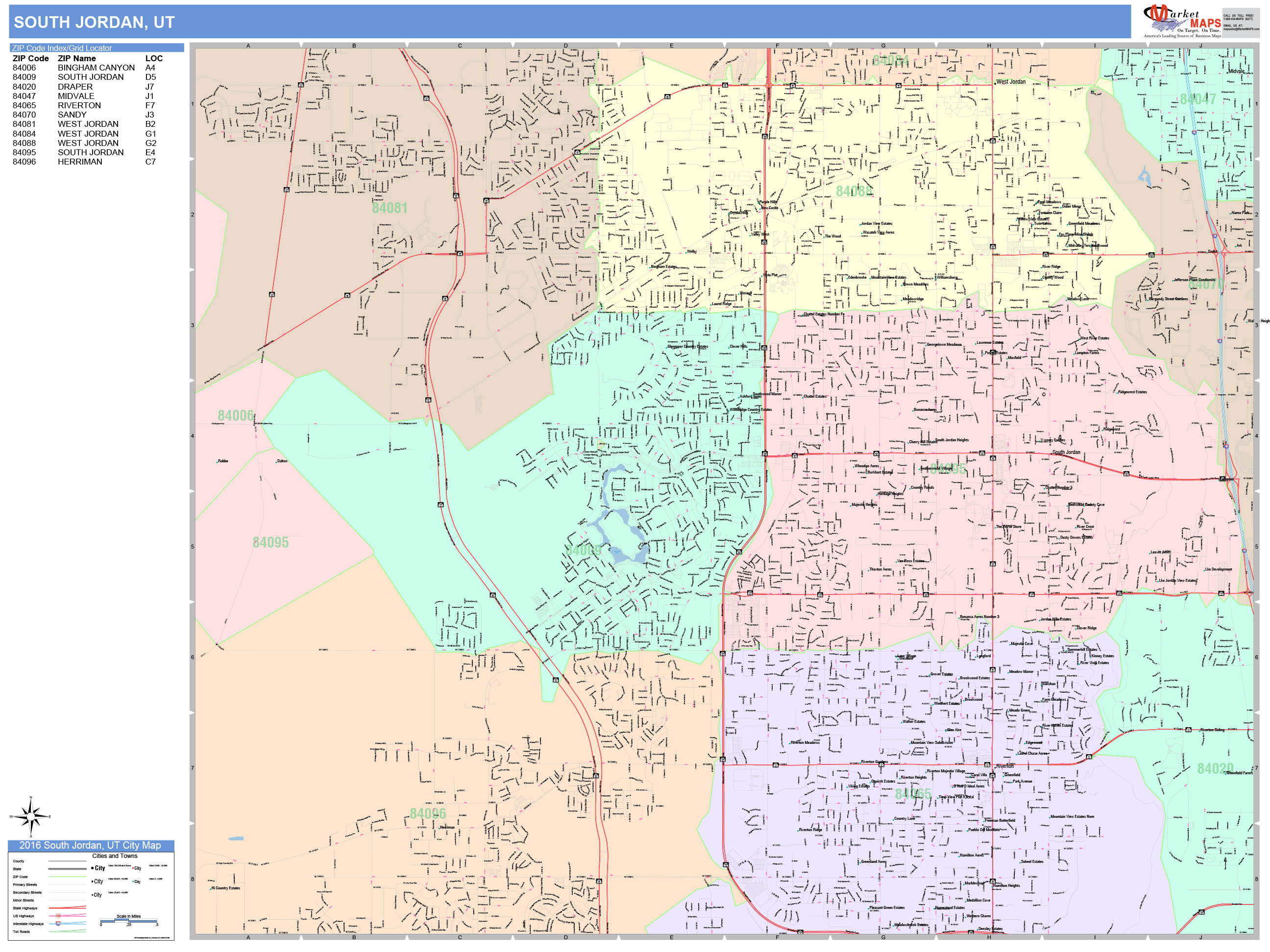 South Jordan Utah Wall Map (Color Cast Style) by MarketMAPS