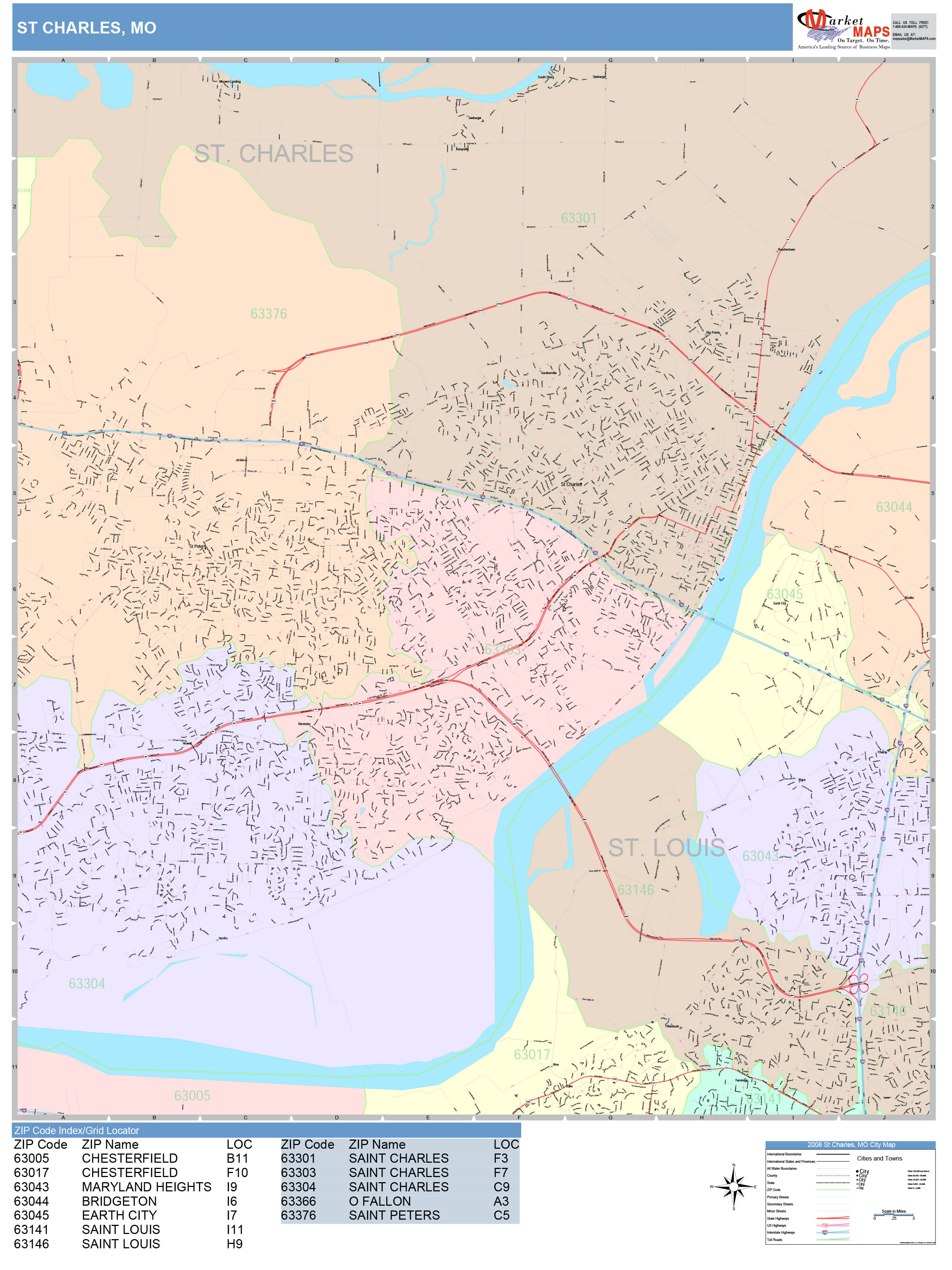 St. Charles Missouri Wall Map (Color Cast Style) by MarketMAPS
