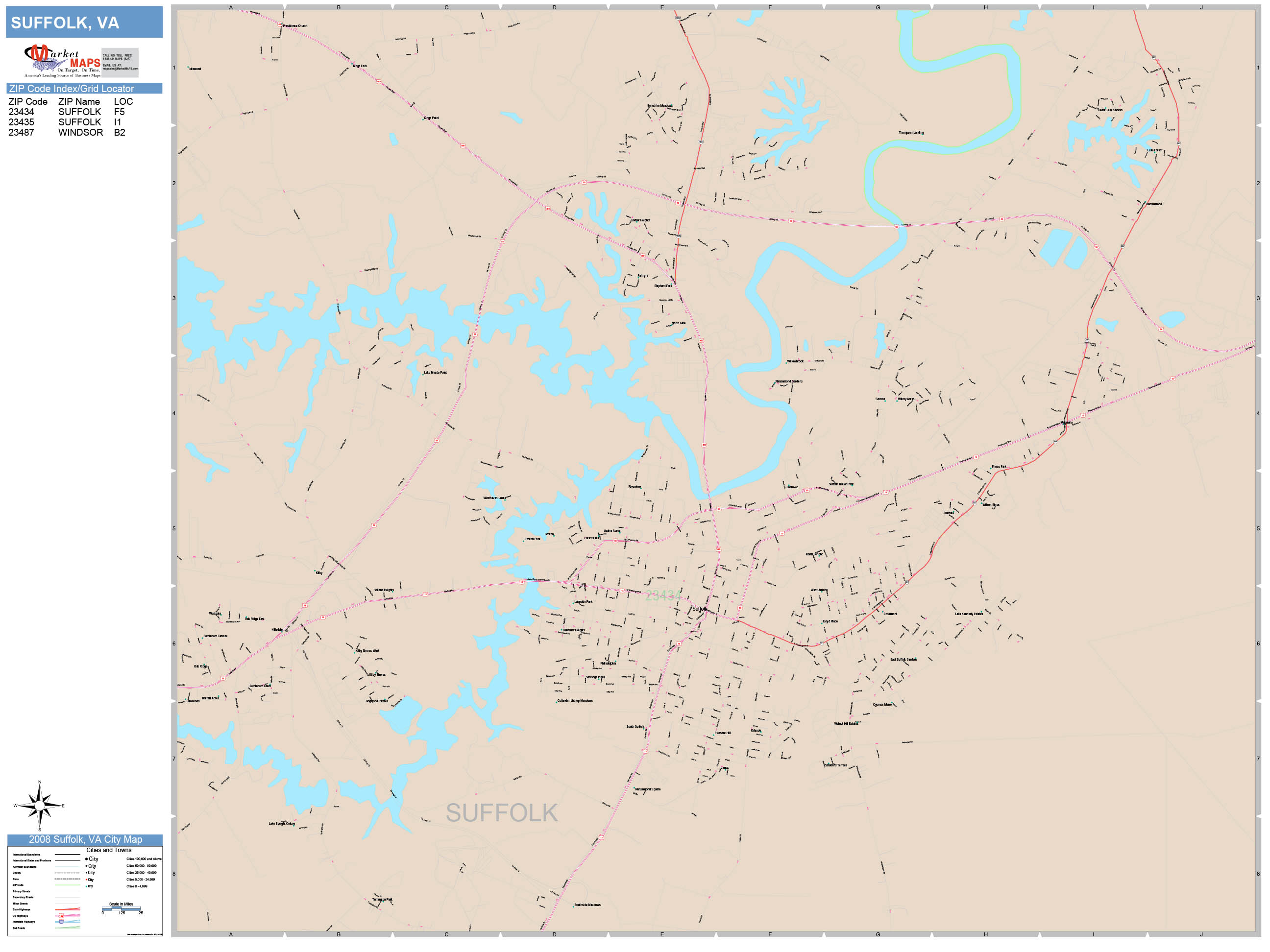 Suffolk Virginia Wall Map (Color Cast Style) by MarketMAPS MapSales