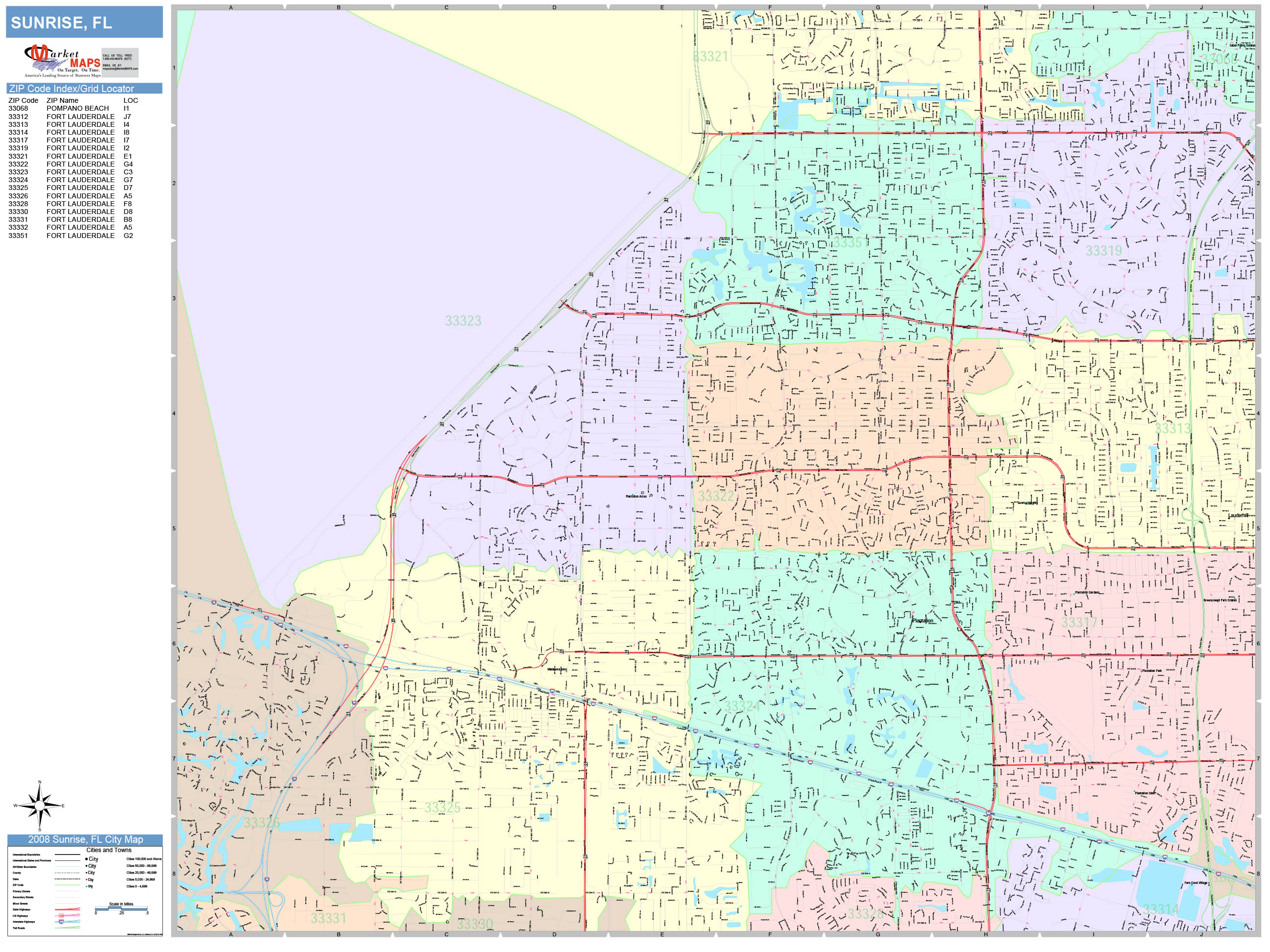 Sunrise Florida Wall Map Color - Sunrise FL