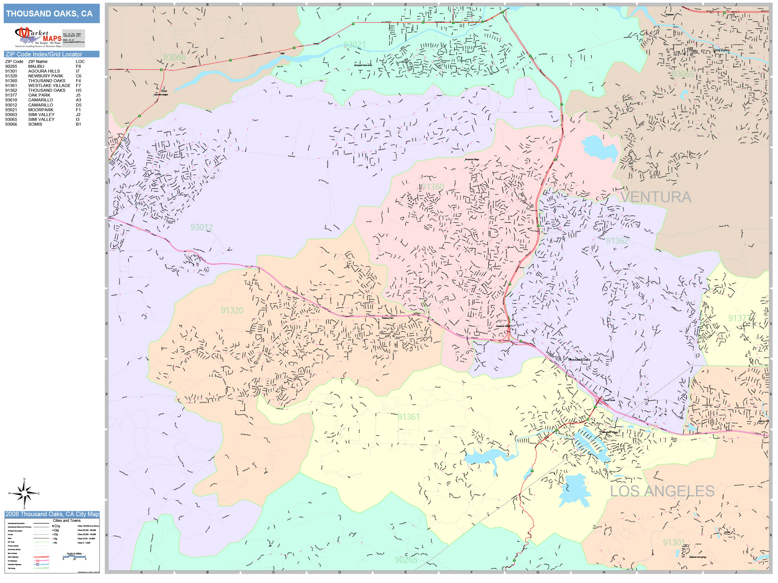 Thousand Oaks California Wall Map (Color Cast Style) by MarketMAPS