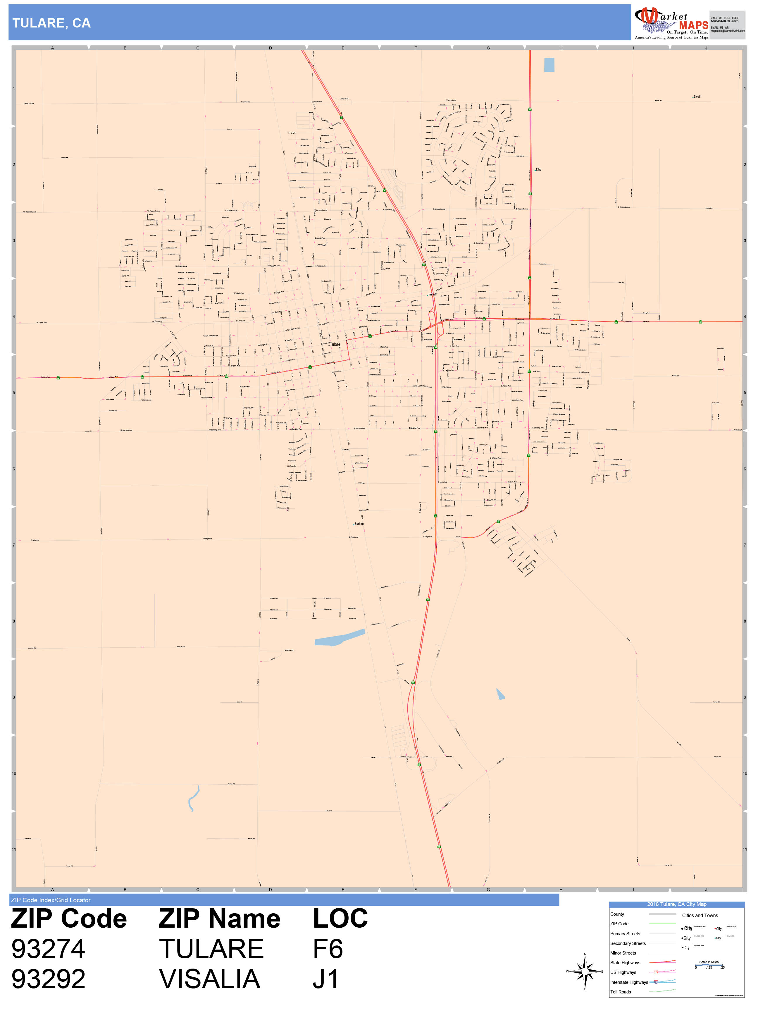 Tulare California Wall Map (Color Cast Style) by MarketMAPS