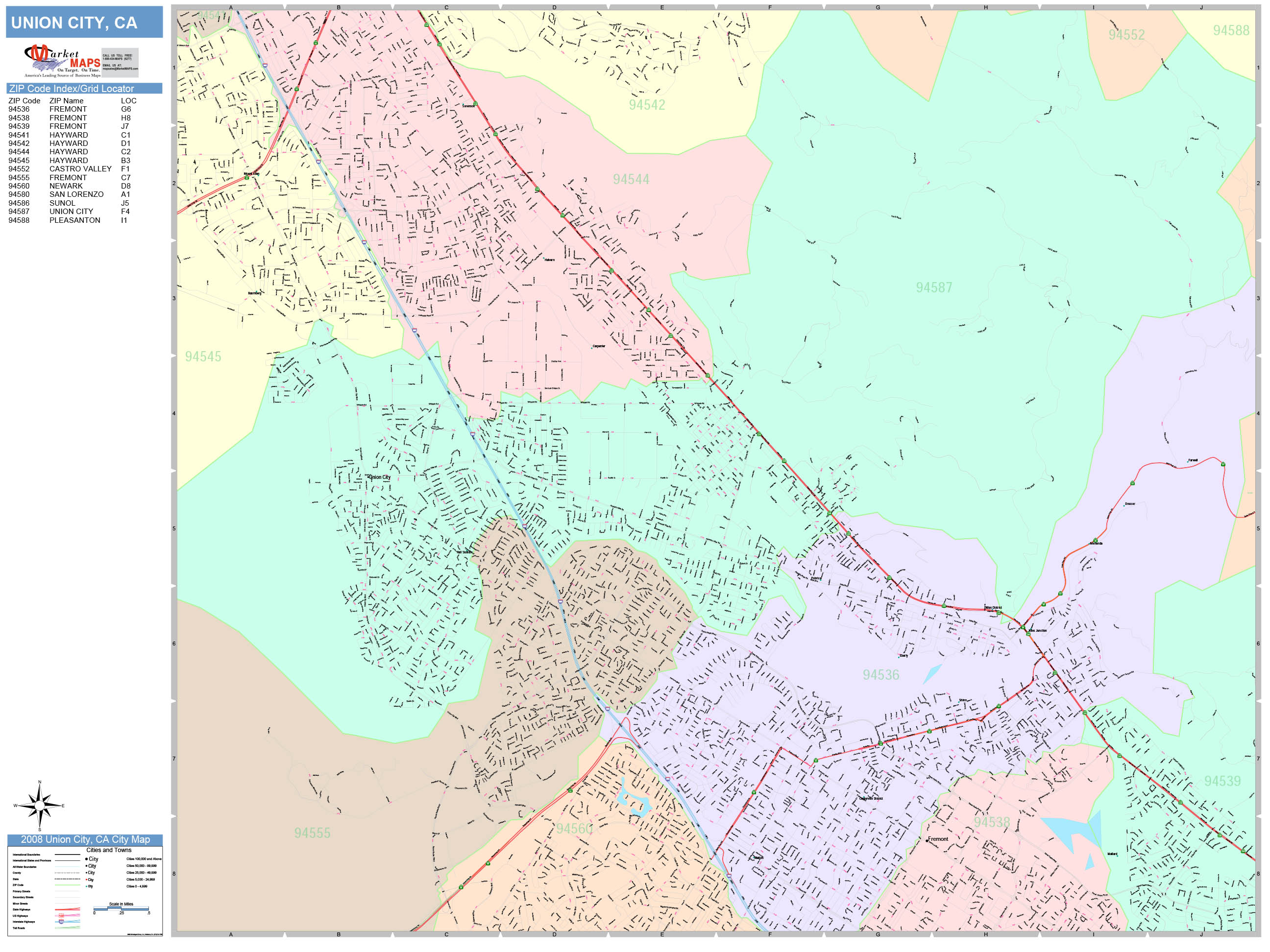 Union City California Wall Map (Color Cast Style) by MarketMAPS
