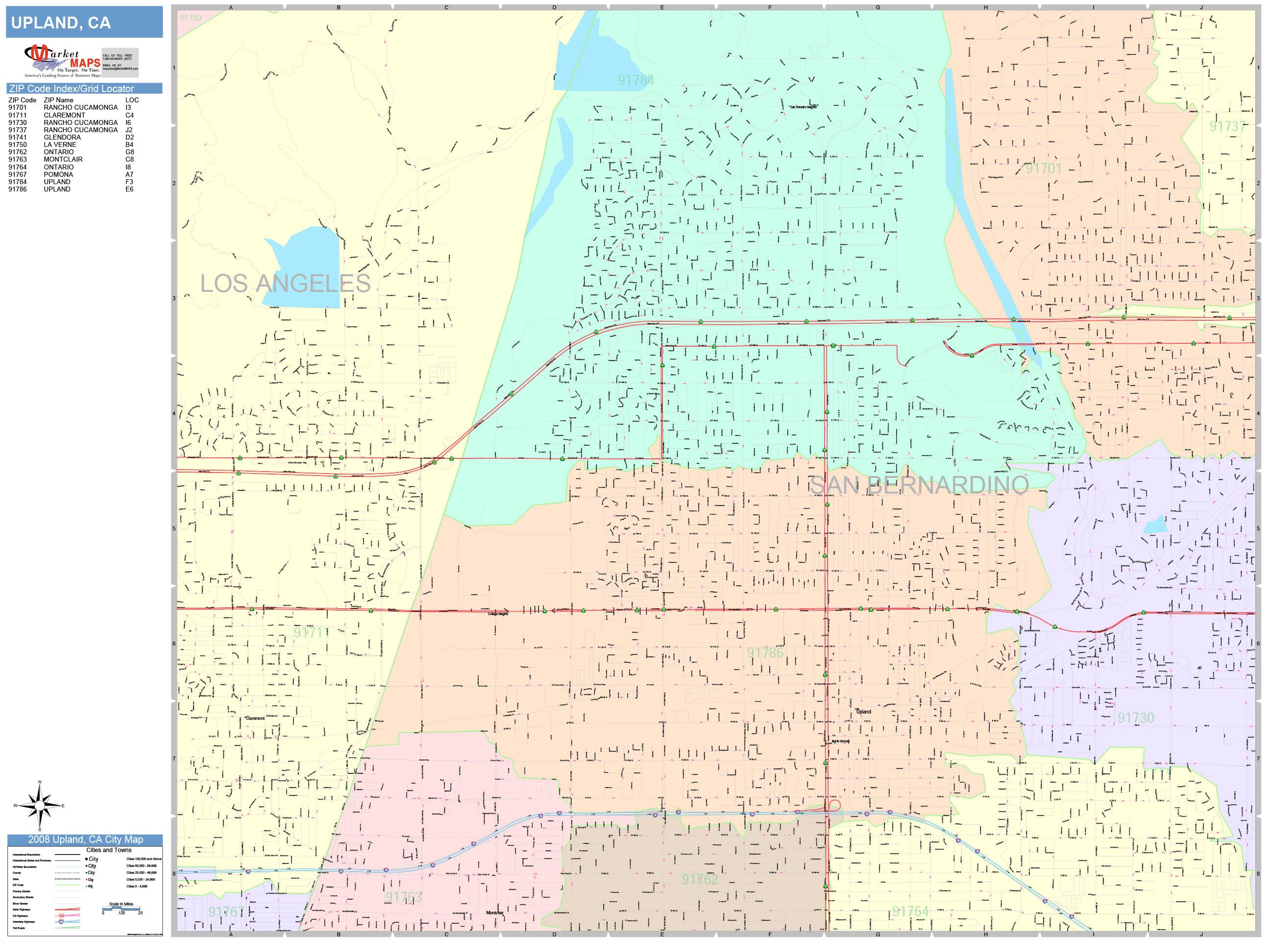Upland California Wall Map (Color Cast Style) by MarketMAPS