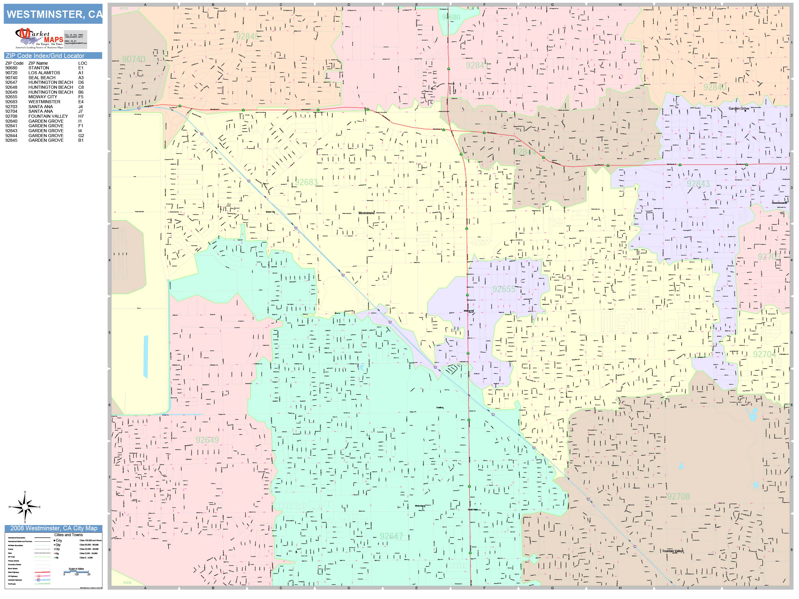 Westminster California Wall Map (Color Cast Style) by MarketMAPS