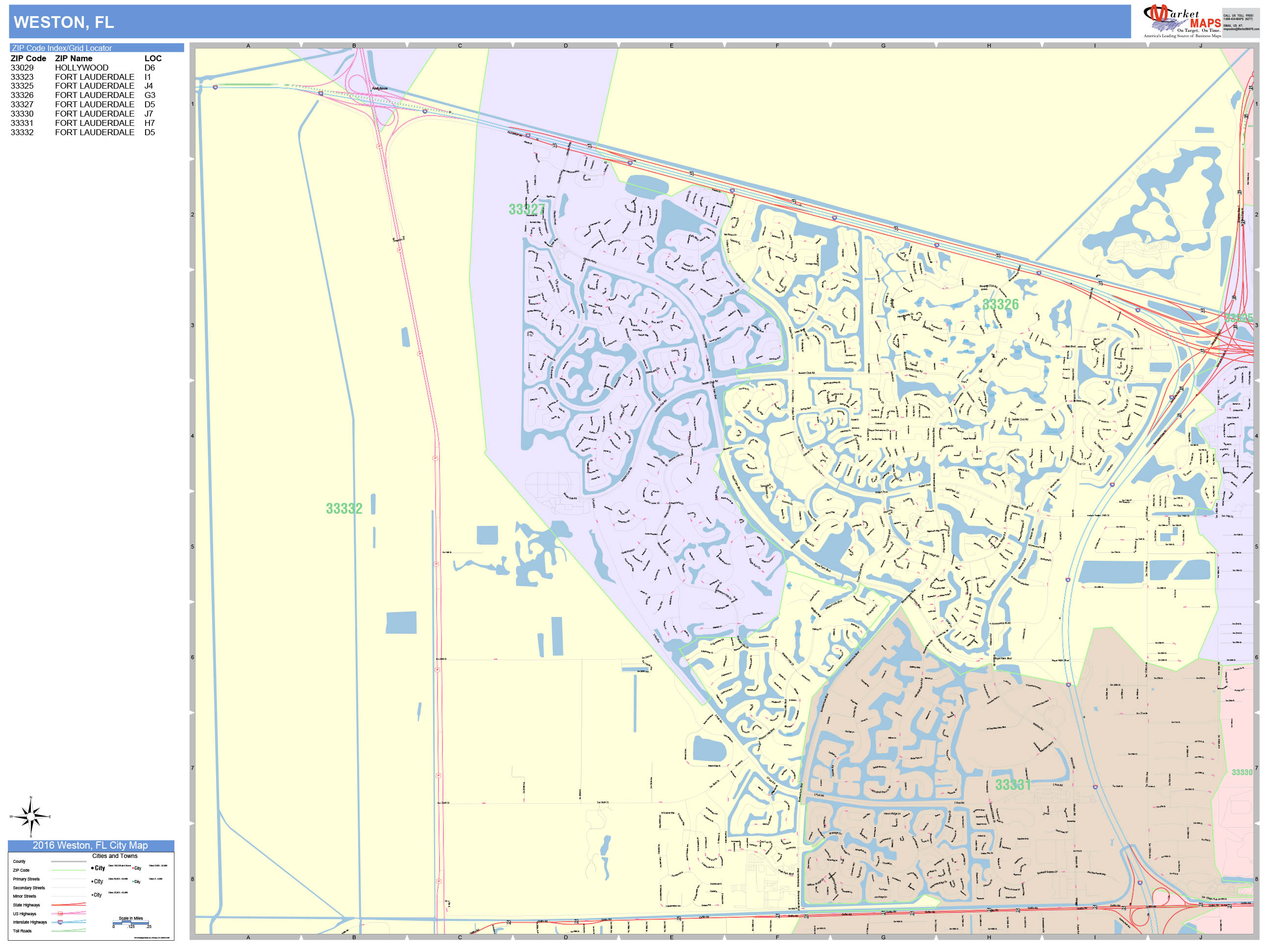 Weston Florida Wall Map (Color Cast Style) by MarketMAPS