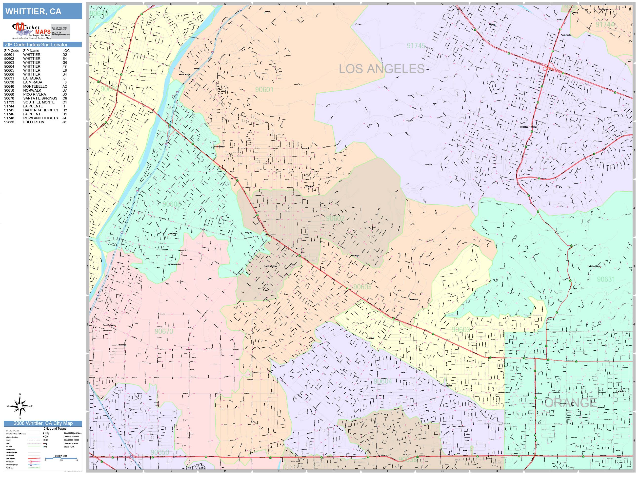 Whittier California Wall Map (Color Cast Style) by MarketMAPS