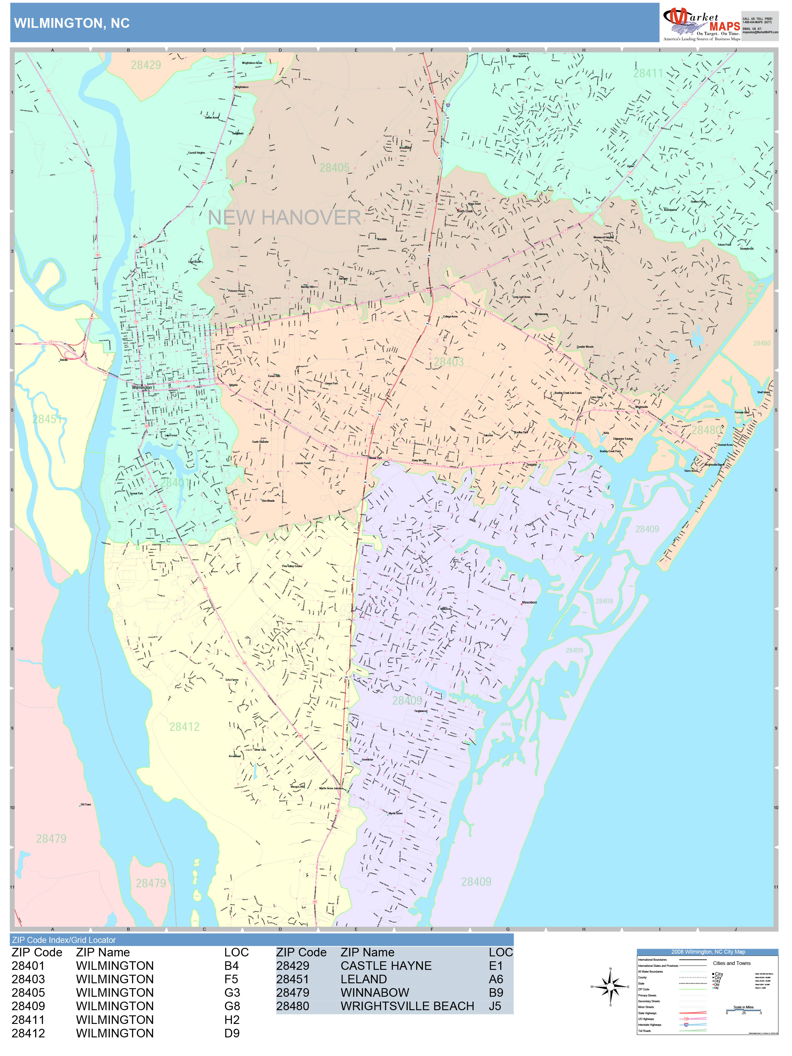 Wilmington North Carolina Wall Map Color Cast Style By Marketmaps