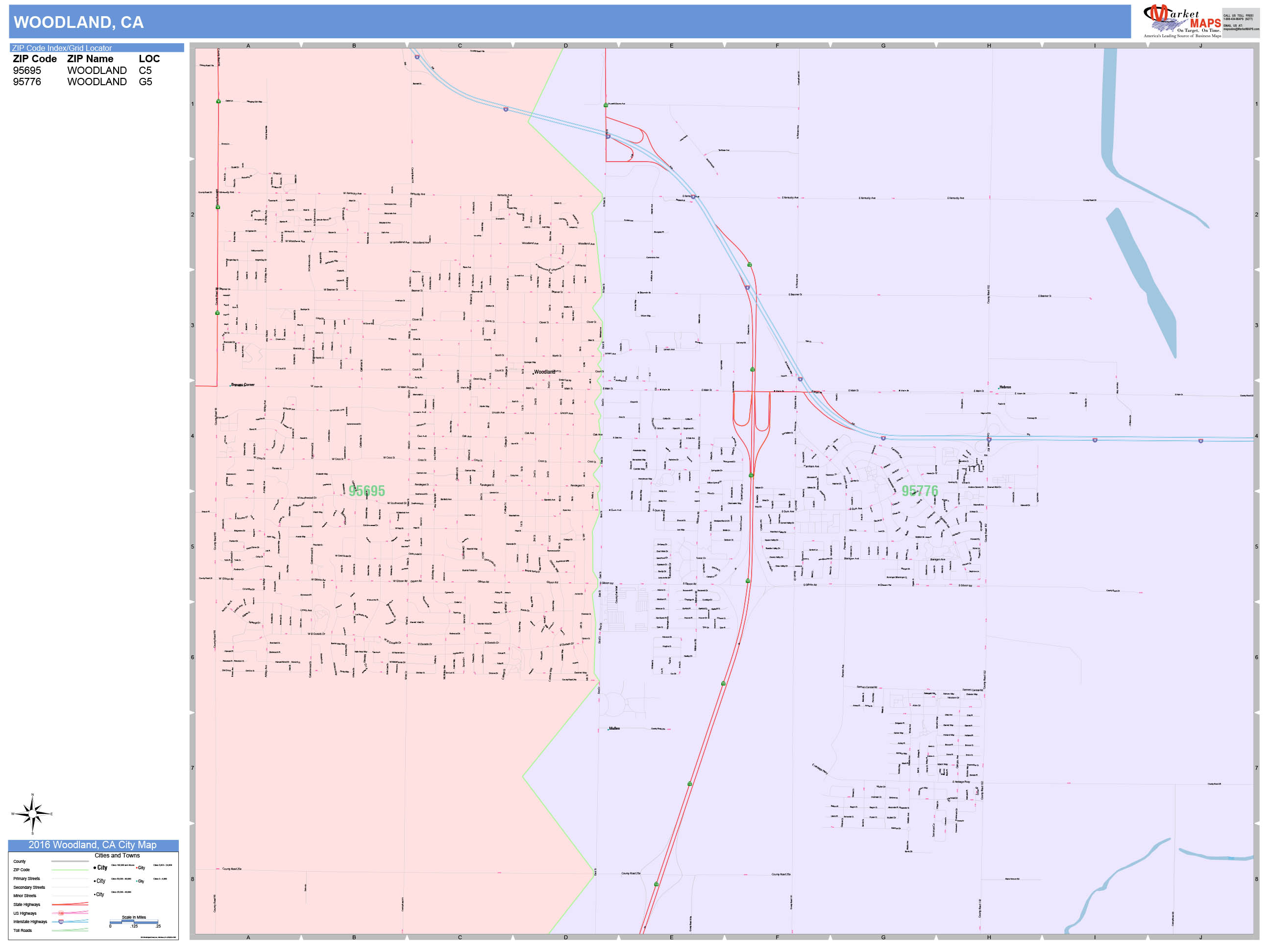 Woodland California Wall Map (Color Cast Style) by MarketMAPS