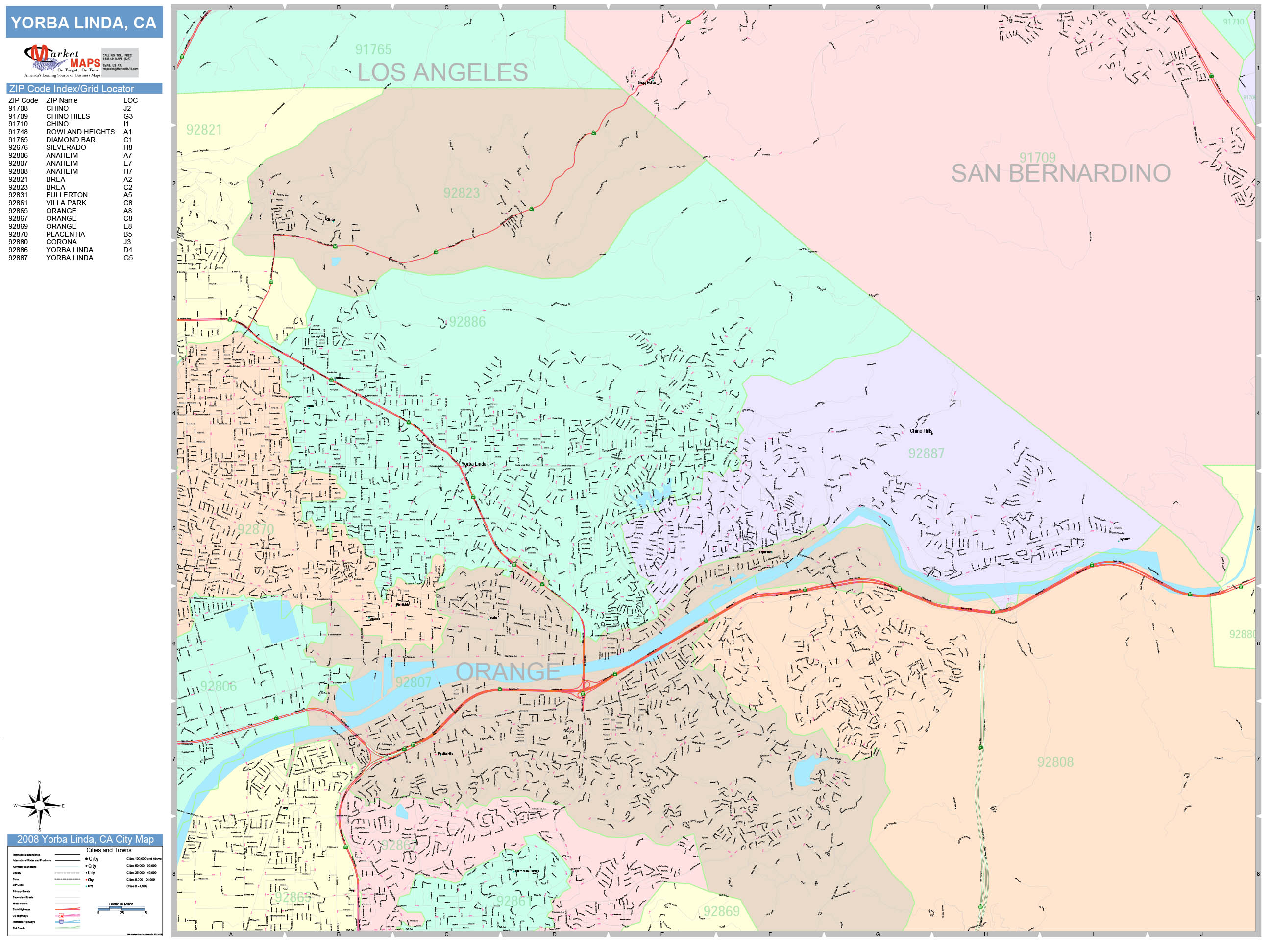 Yorba Linda California Wall Map (Color Cast Style) by MarketMAPS