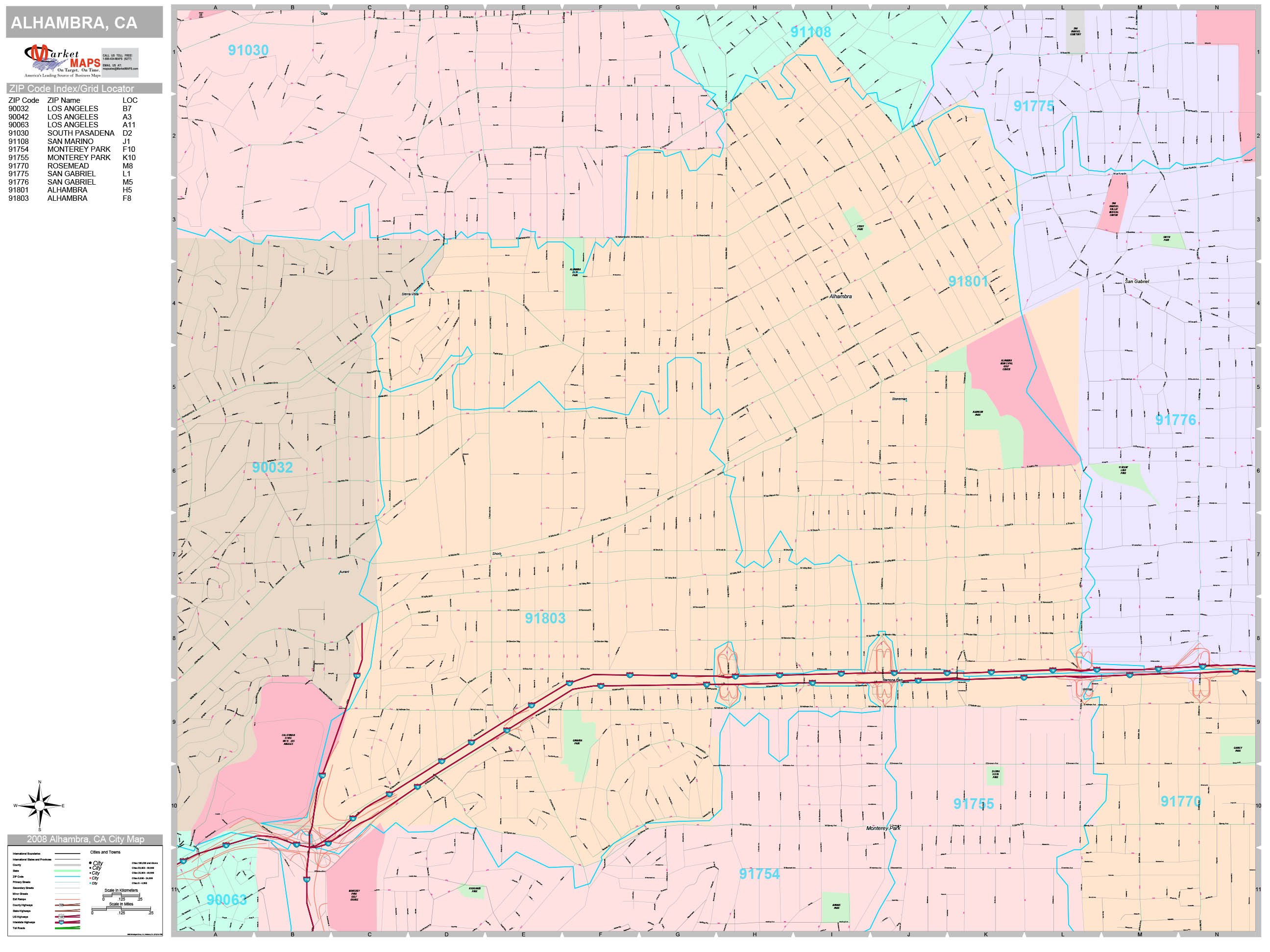 Alhambra California Wall Map (Premium Style) by MarketMAPS MapSales