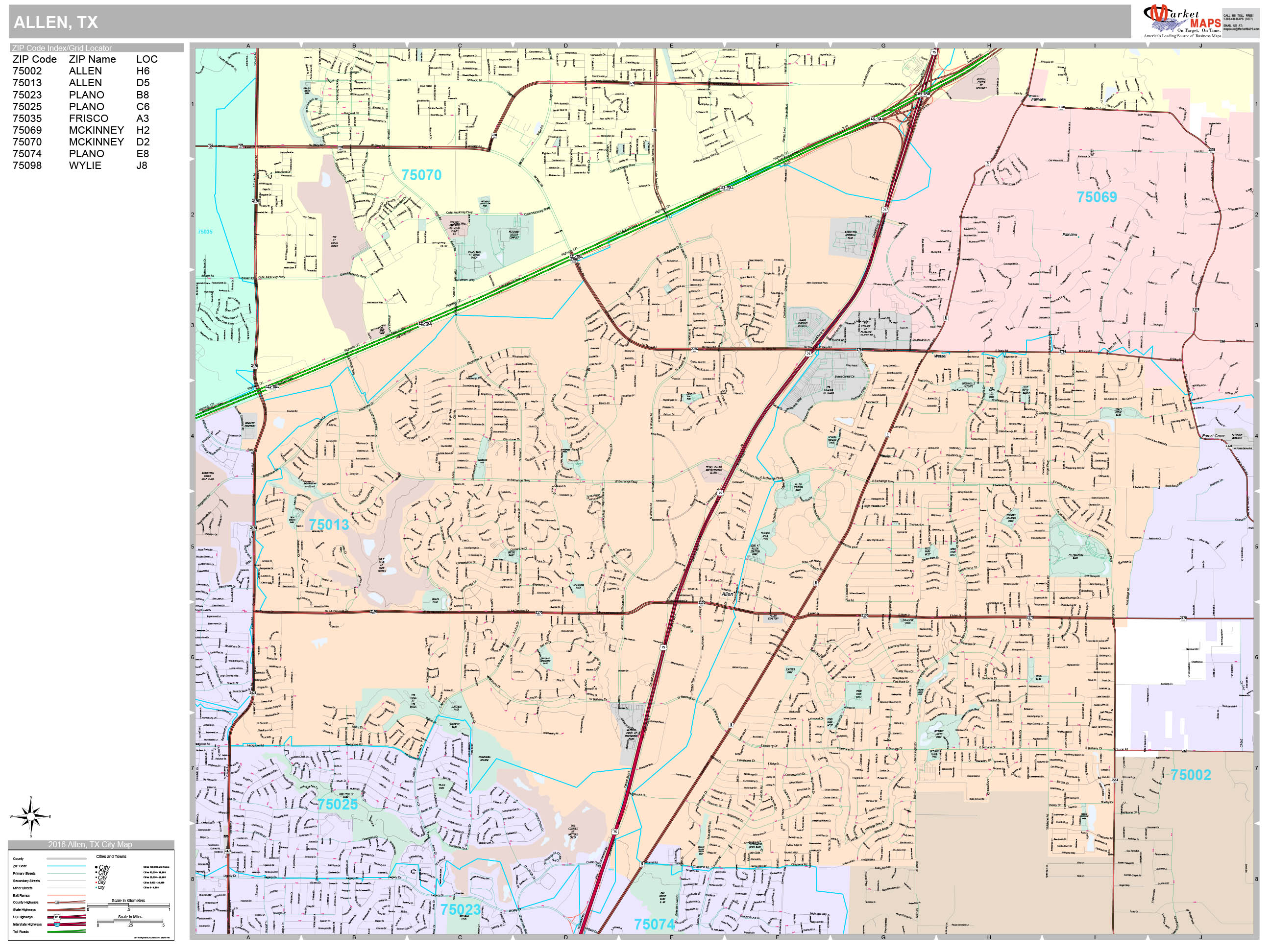 Allen Texas Wall Map (Premium Style) by MarketMAPS MapSales