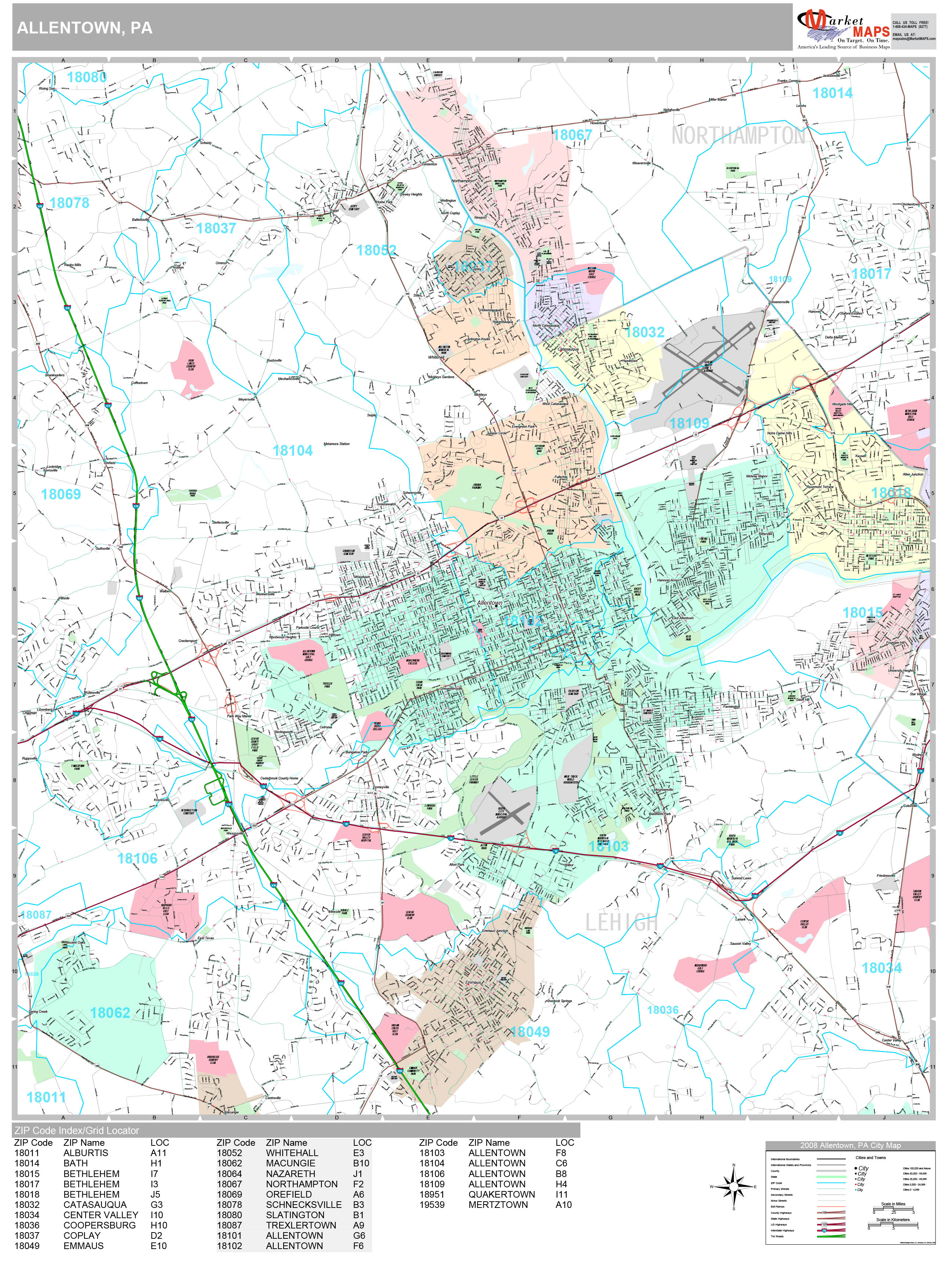 Allentown Pennsylvania Wall Map (Premium Style) by MarketMAPS - MapSales