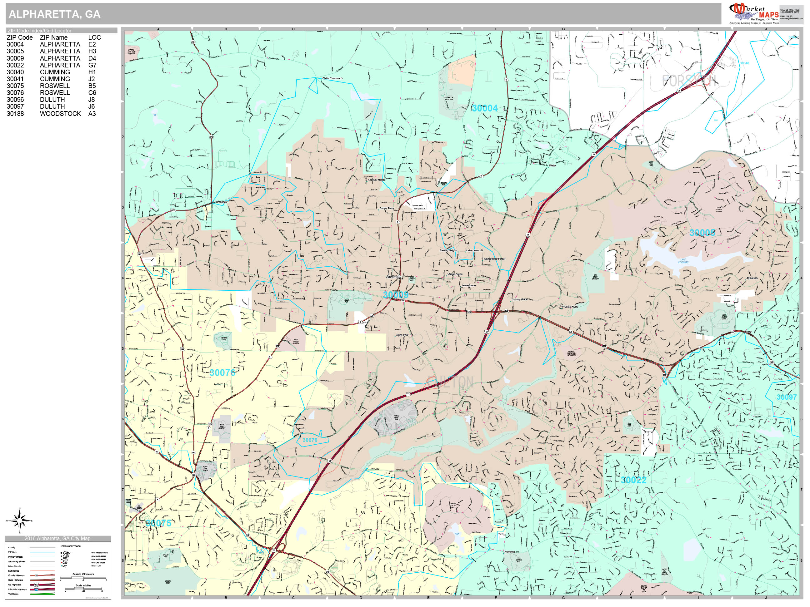 Alpharetta Wall Map (Premium Style) by MarketMAPS