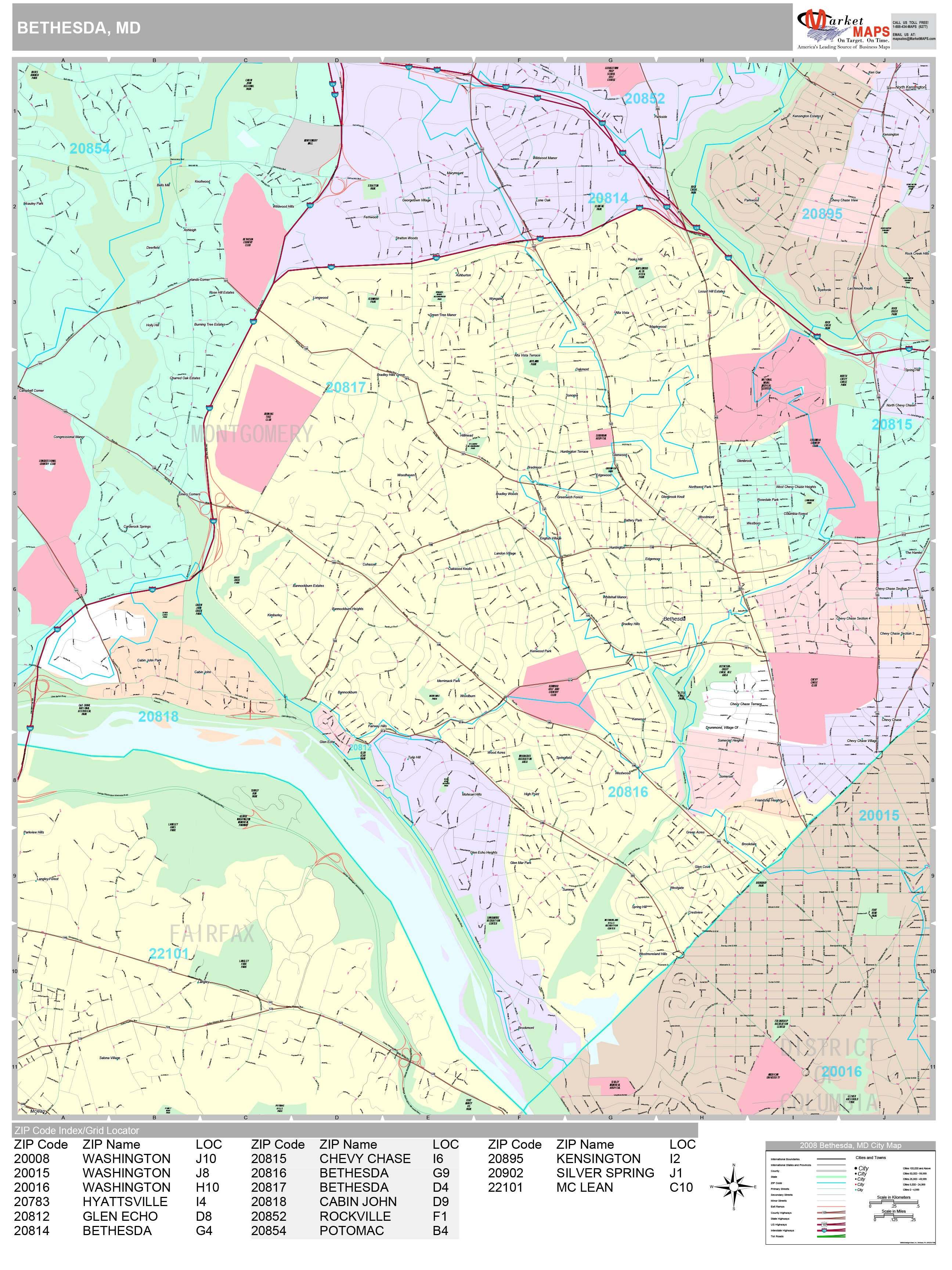 Bethesda Maryland Wall Map (Premium Style) by MarketMAPS