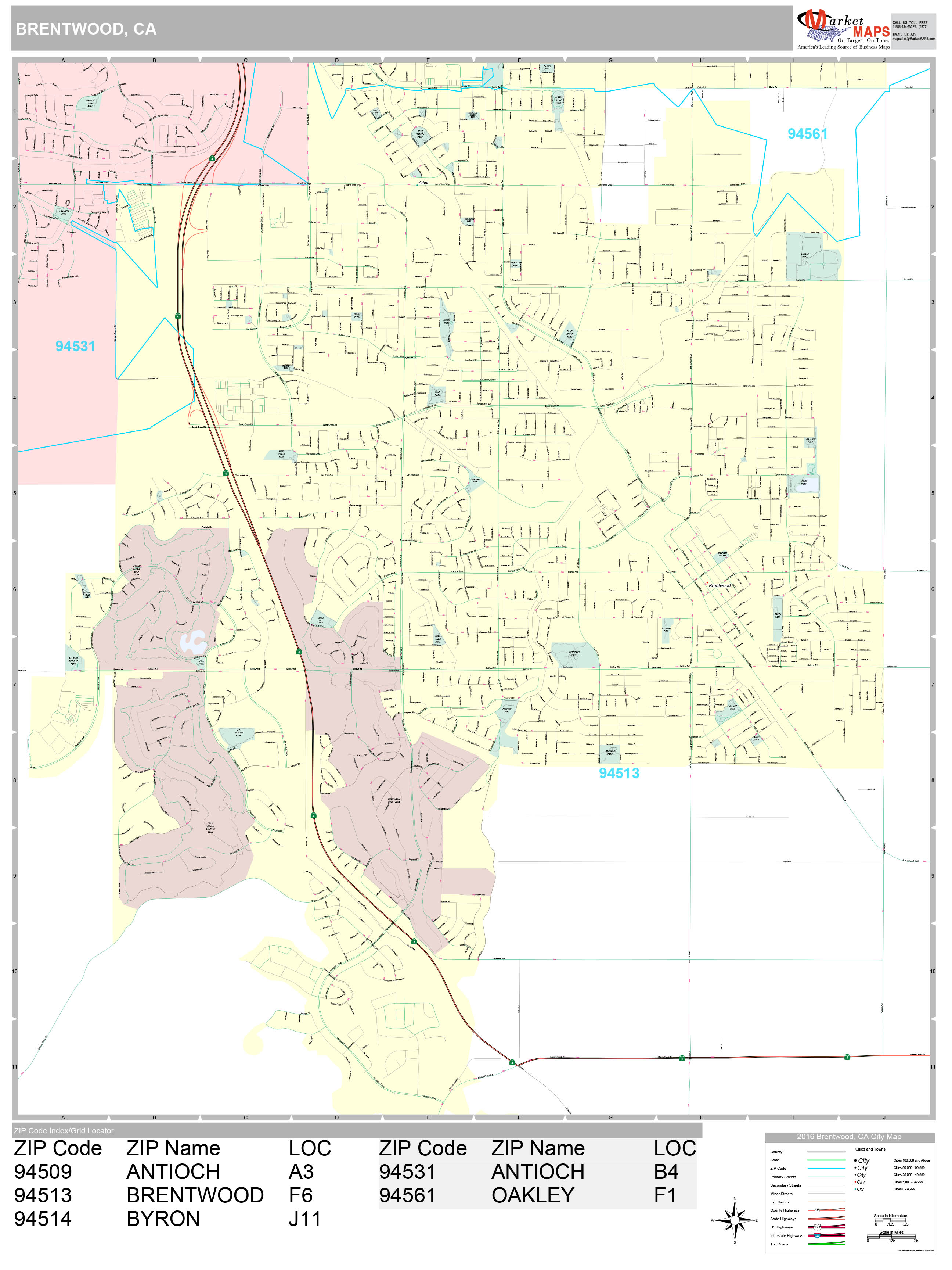 Brentwood California Wall Map (Premium Style) by MarketMAPS MapSales