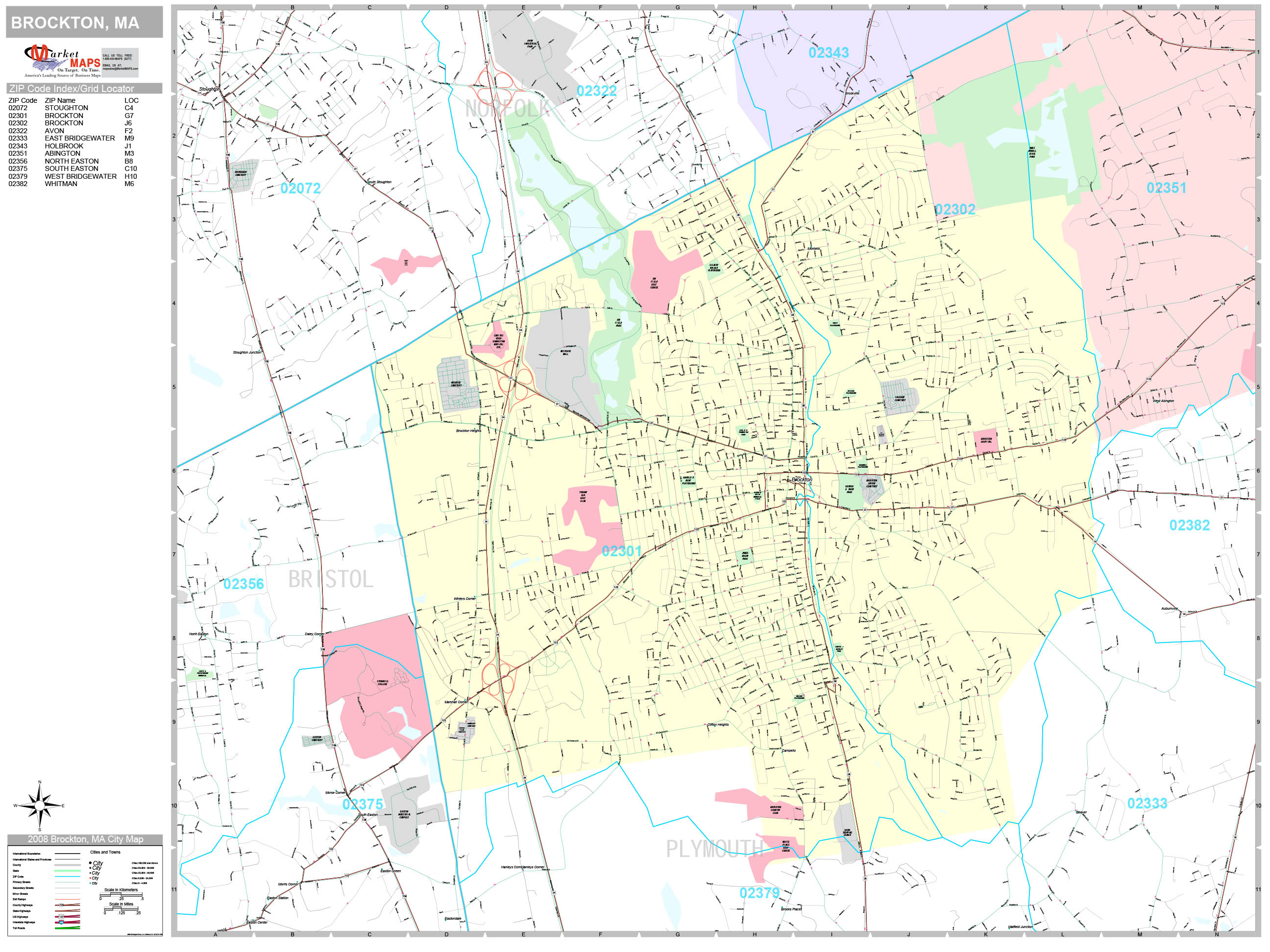 Brockton Massachusetts Wall Map (Premium Style)