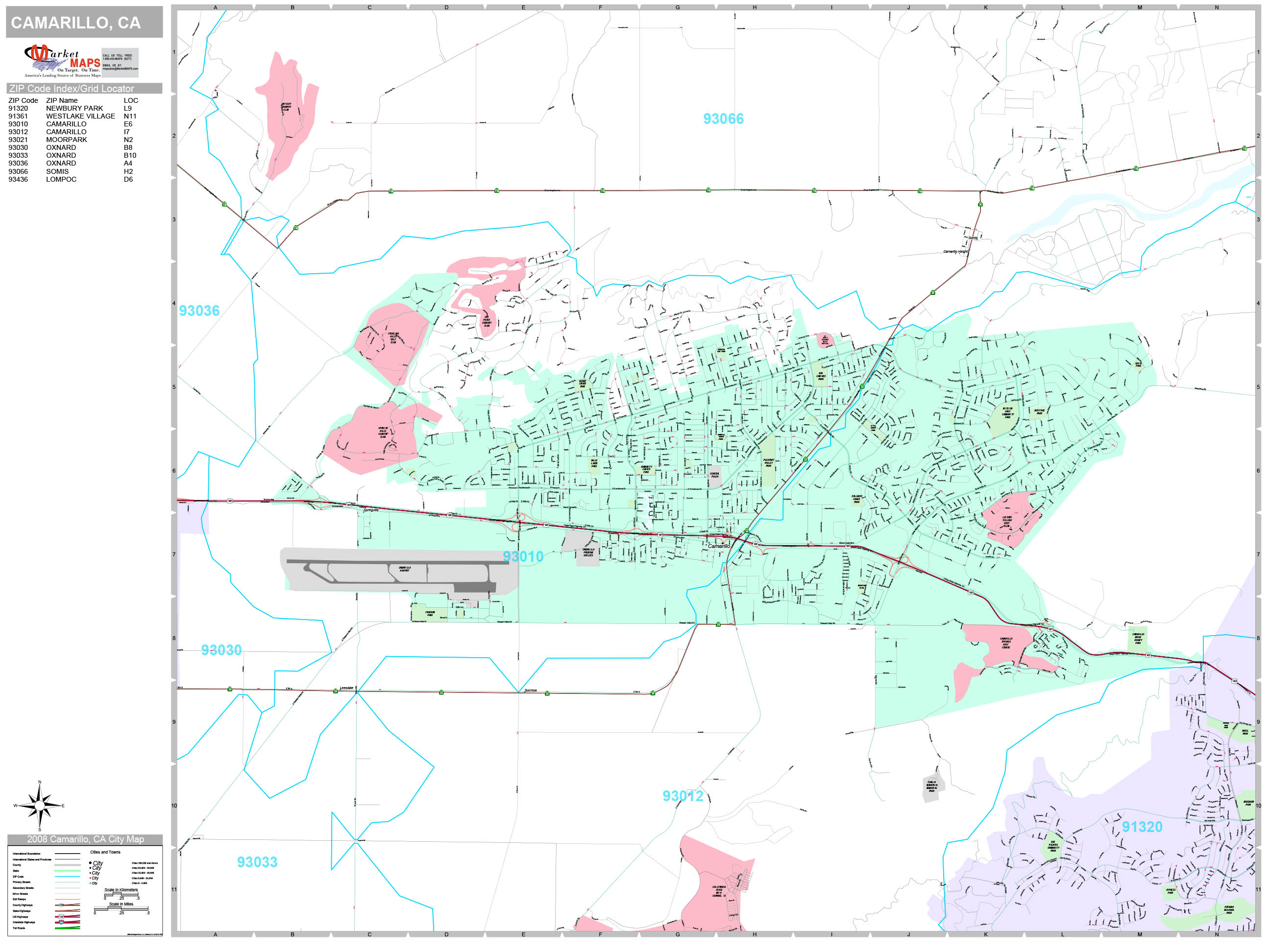 Camarillo California Wall Map (Premium Style) by MarketMAPS MapSales