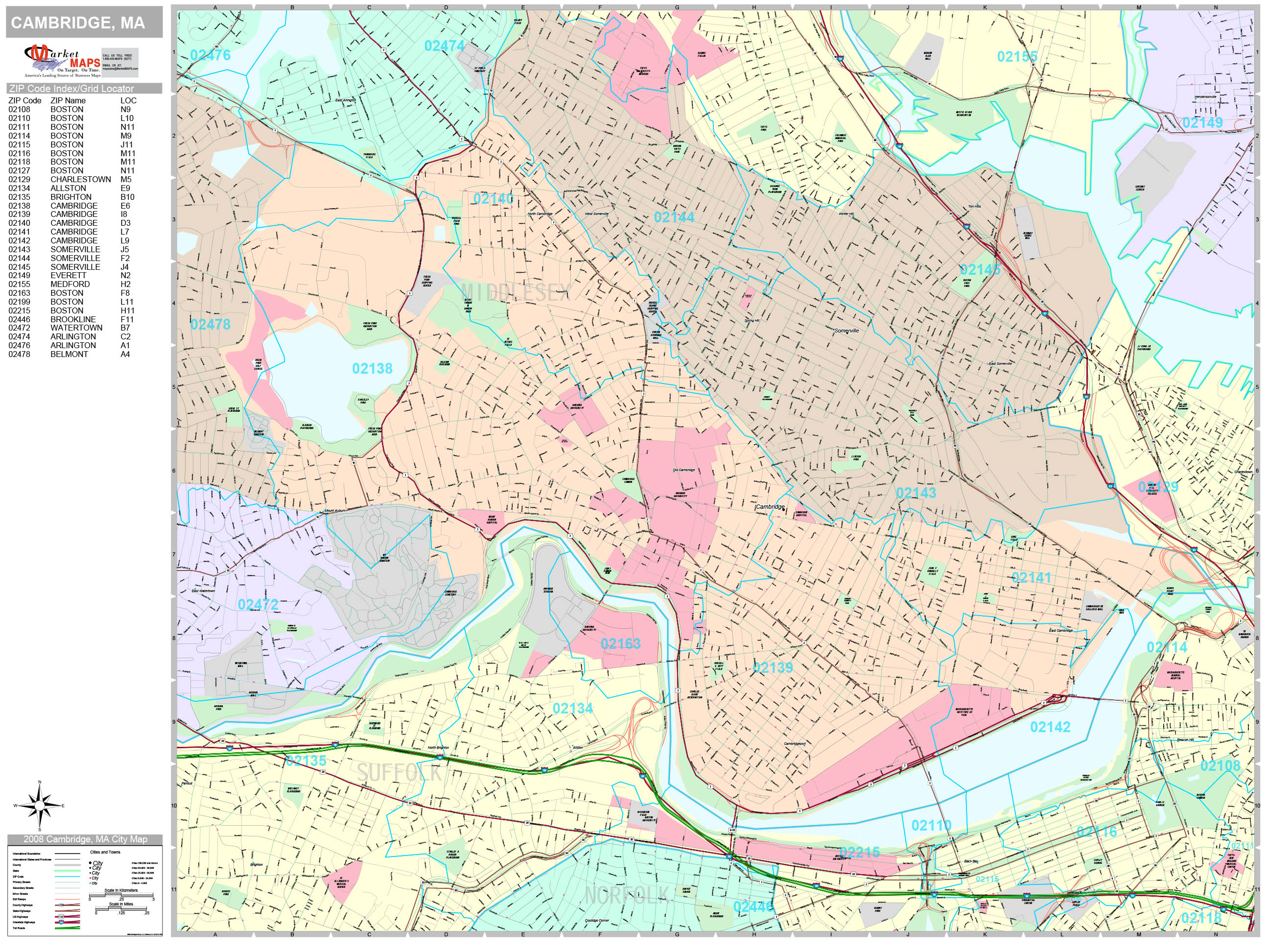 Cambridge Massachusetts Wall Map (Premium Style) by MarketMAPS MapSales