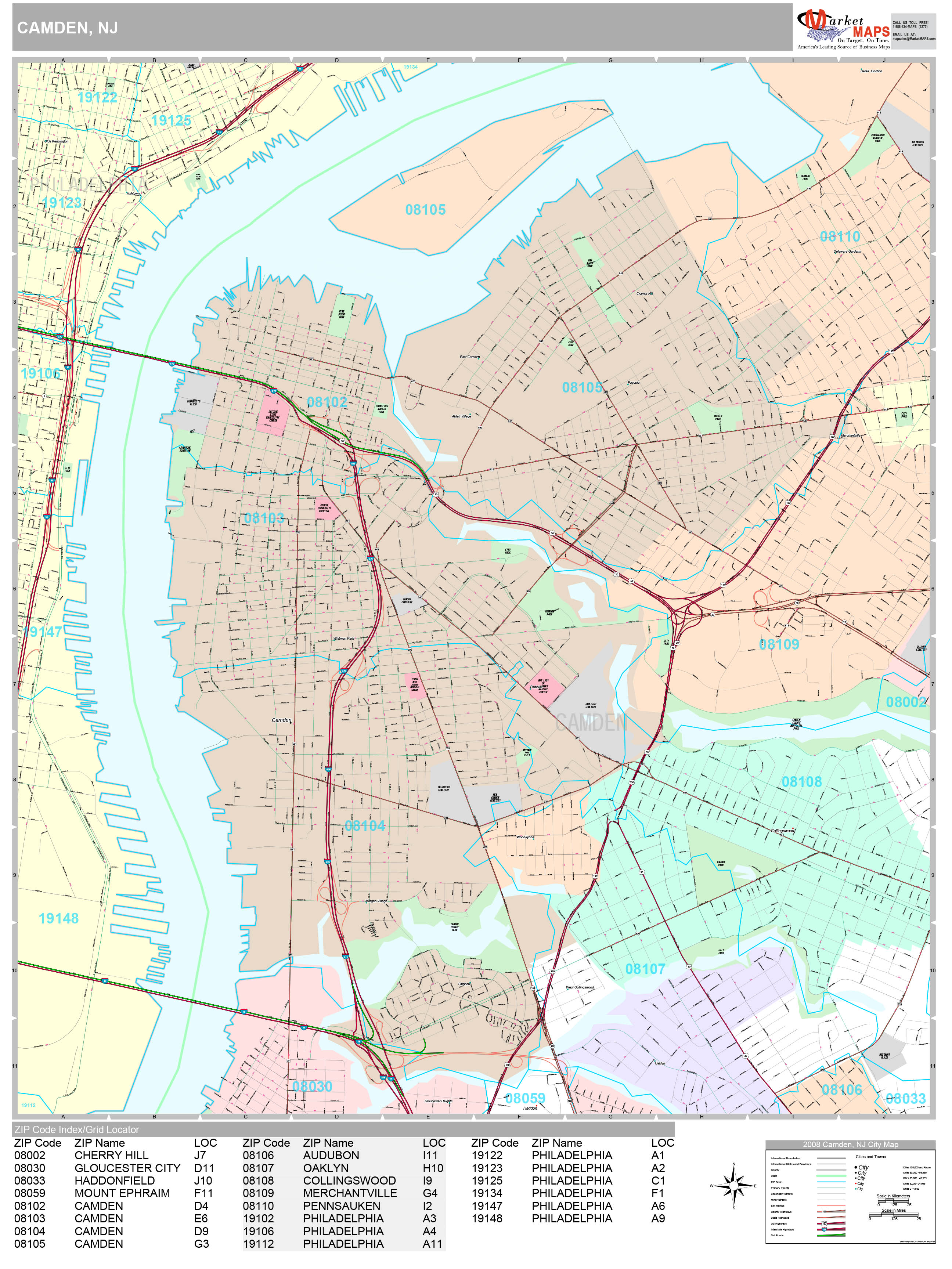 Camden New Jersey Wall Map Premium Style