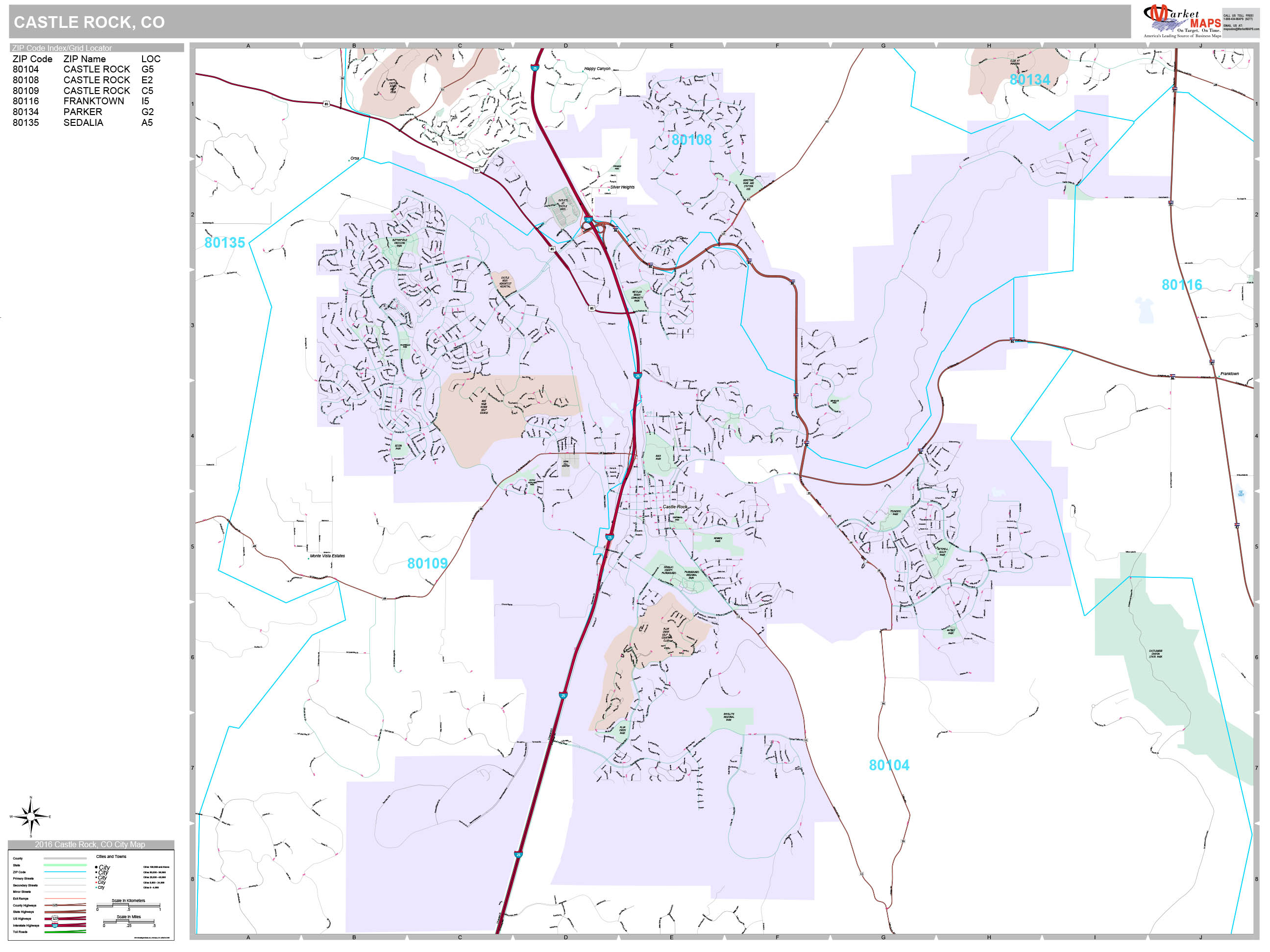 Castle Rock Colorado Wall Map (Premium Style) by MarketMAPS