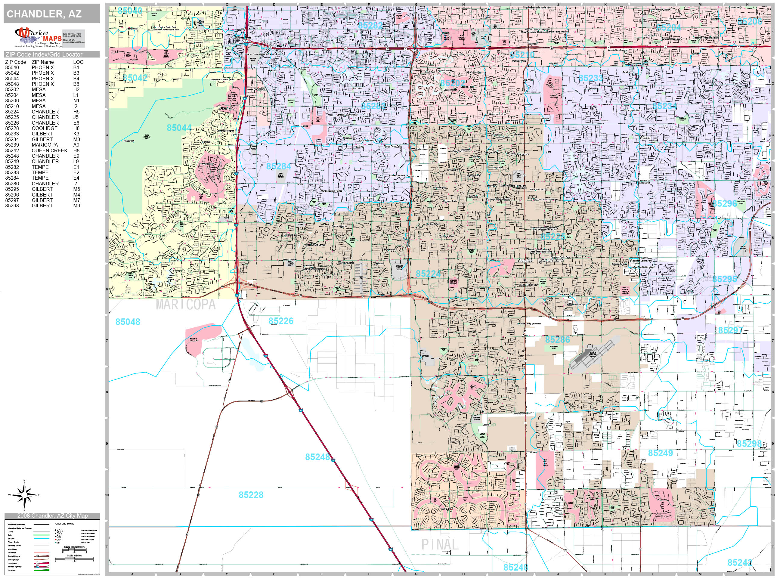 Chandler Arizona Wall Map (Premium Style) by MarketMAPS