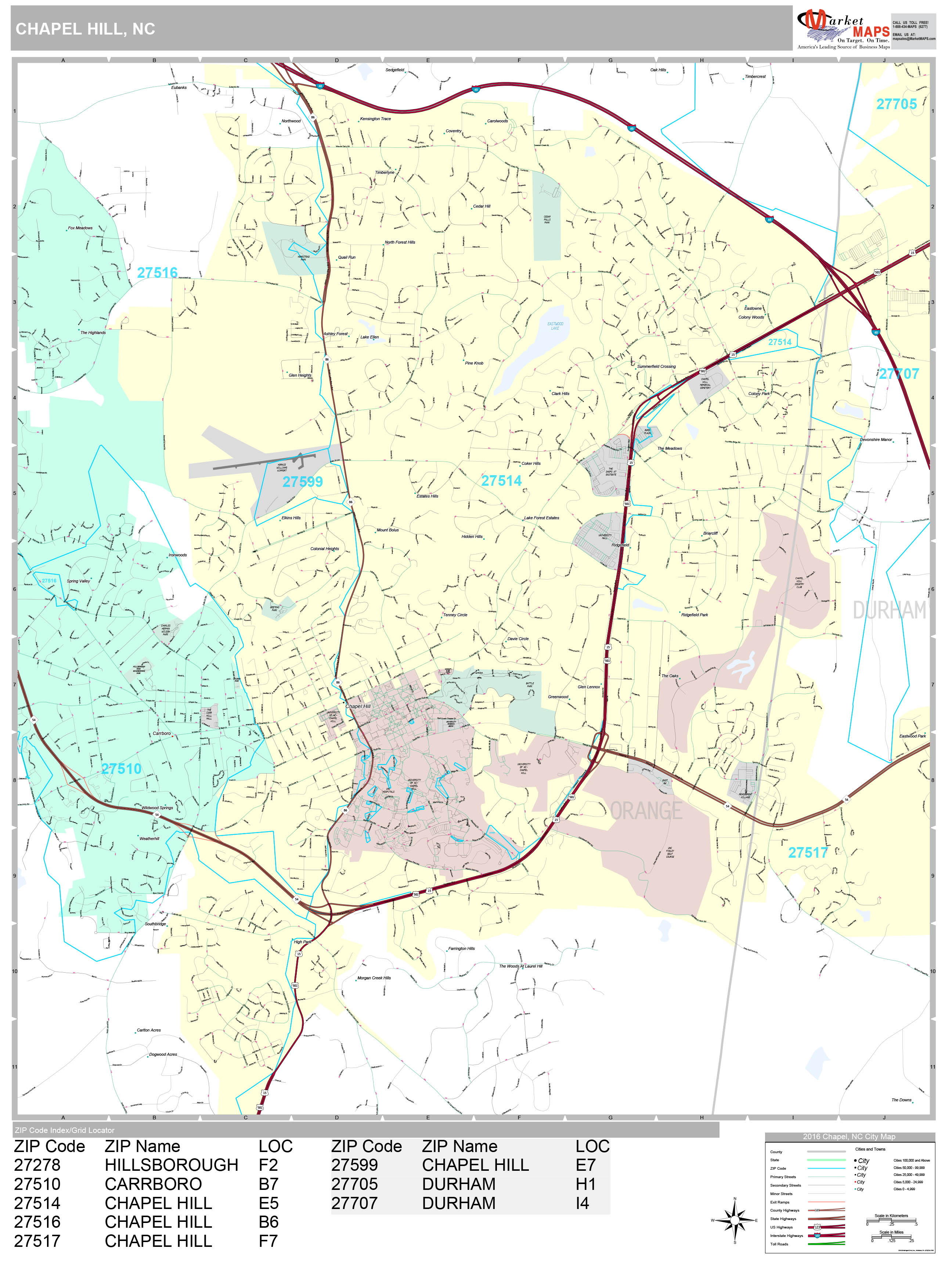 Chapel Hill North Carolina Wall Map (Premium Style) by MarketMAPS