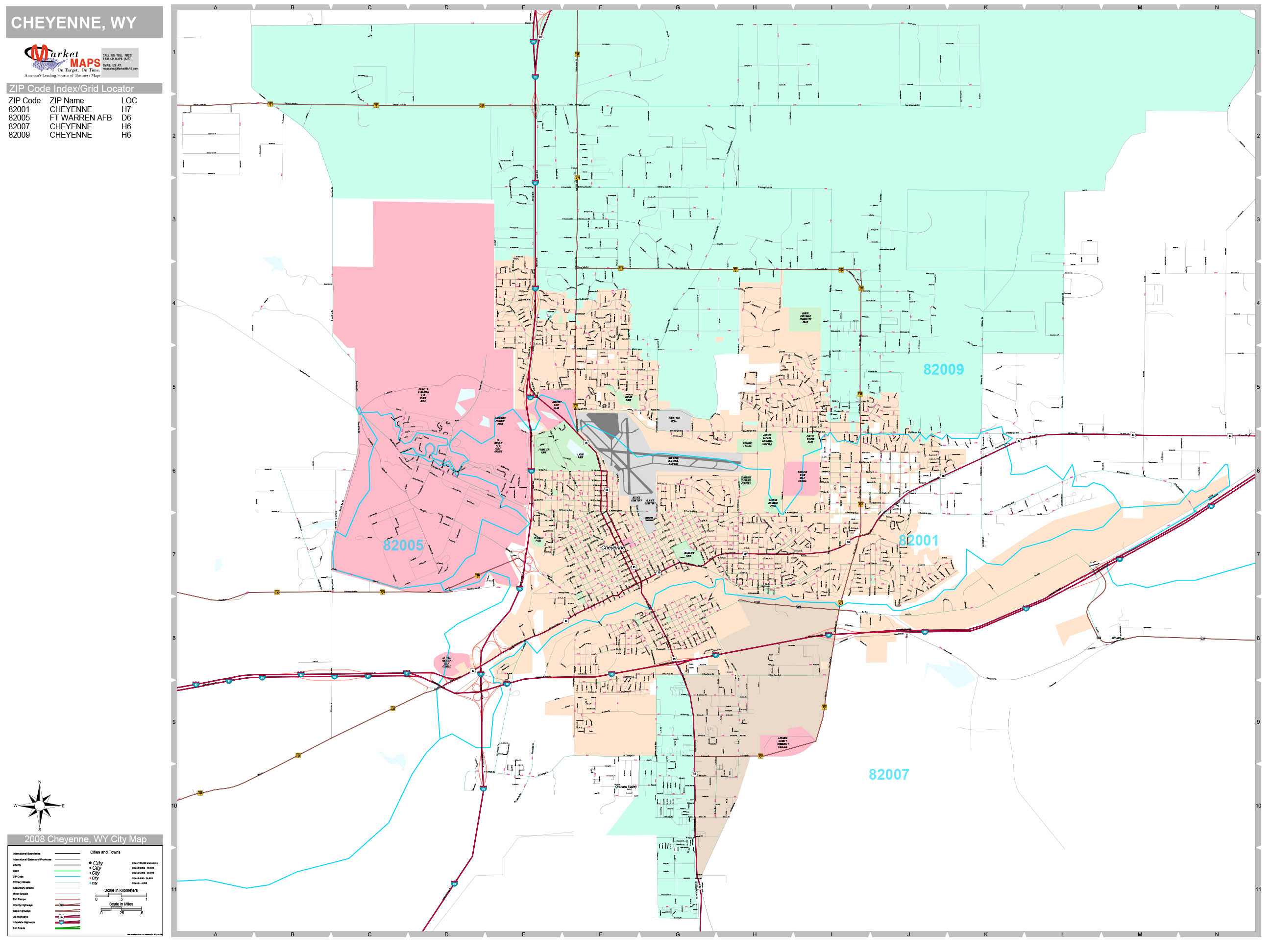 Cheyenne Wyoming Wall Map (Premium Style) by MarketMAPS