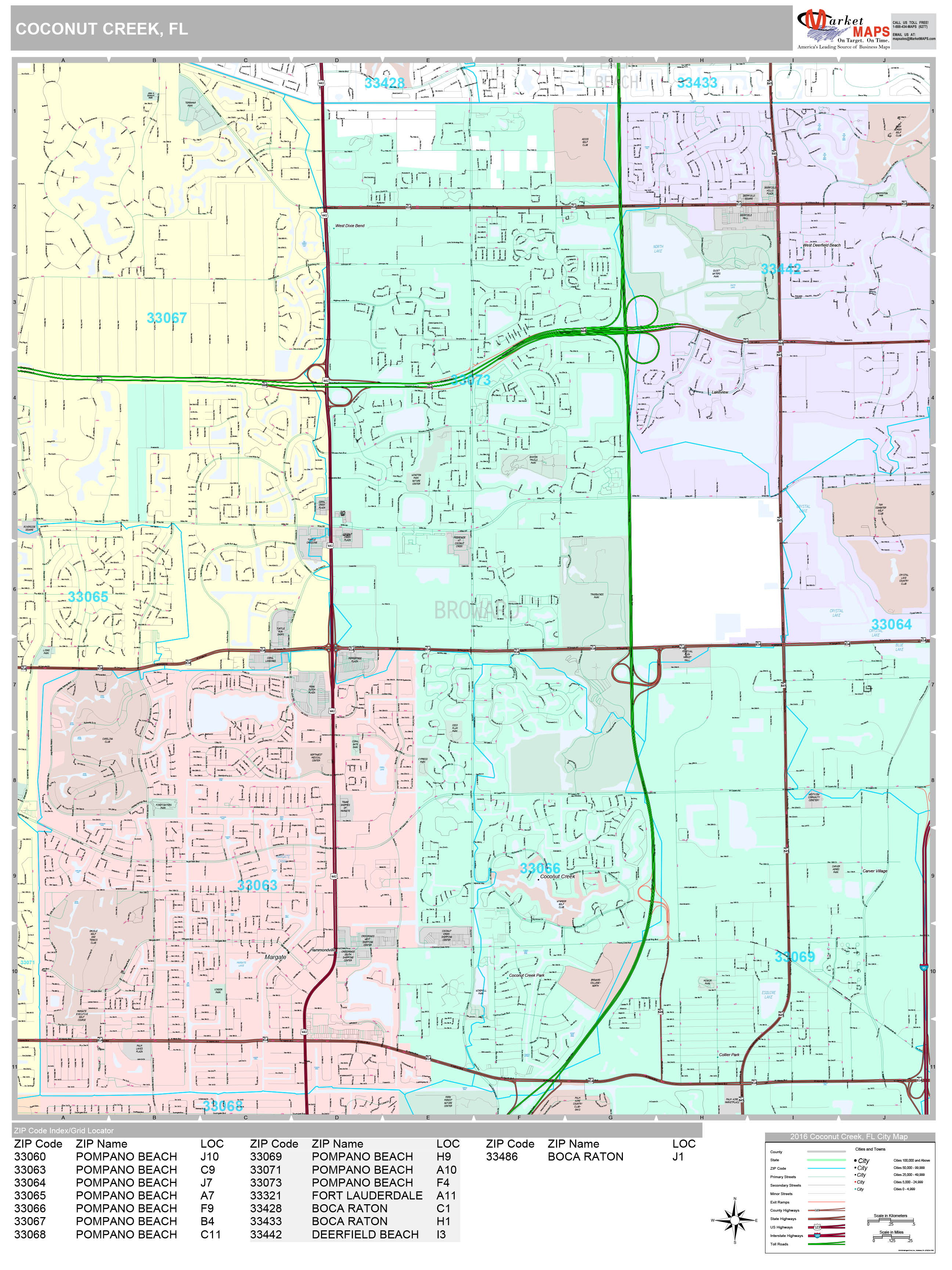 Coconut Creek Florida Wall Map (Premium Style) by MarketMAPS