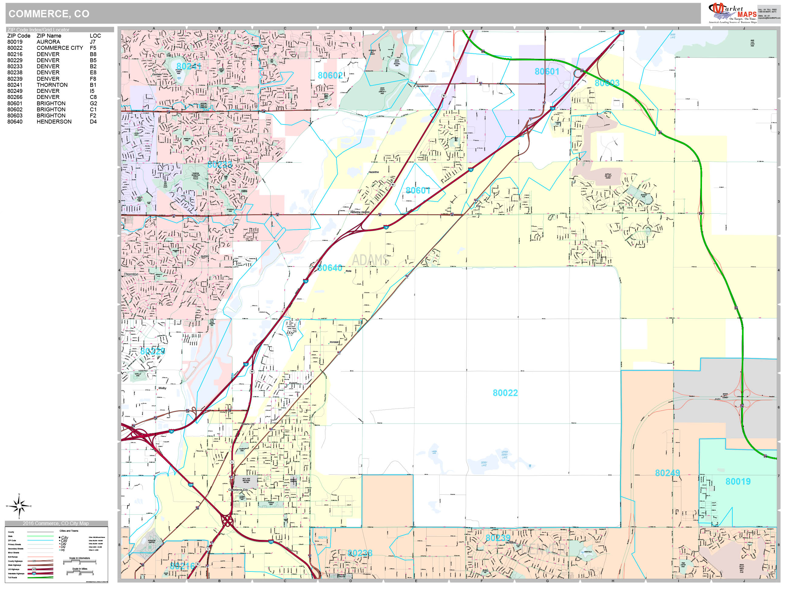Commerce City Colorado Wall Map (Premium Style) by MarketMAPS