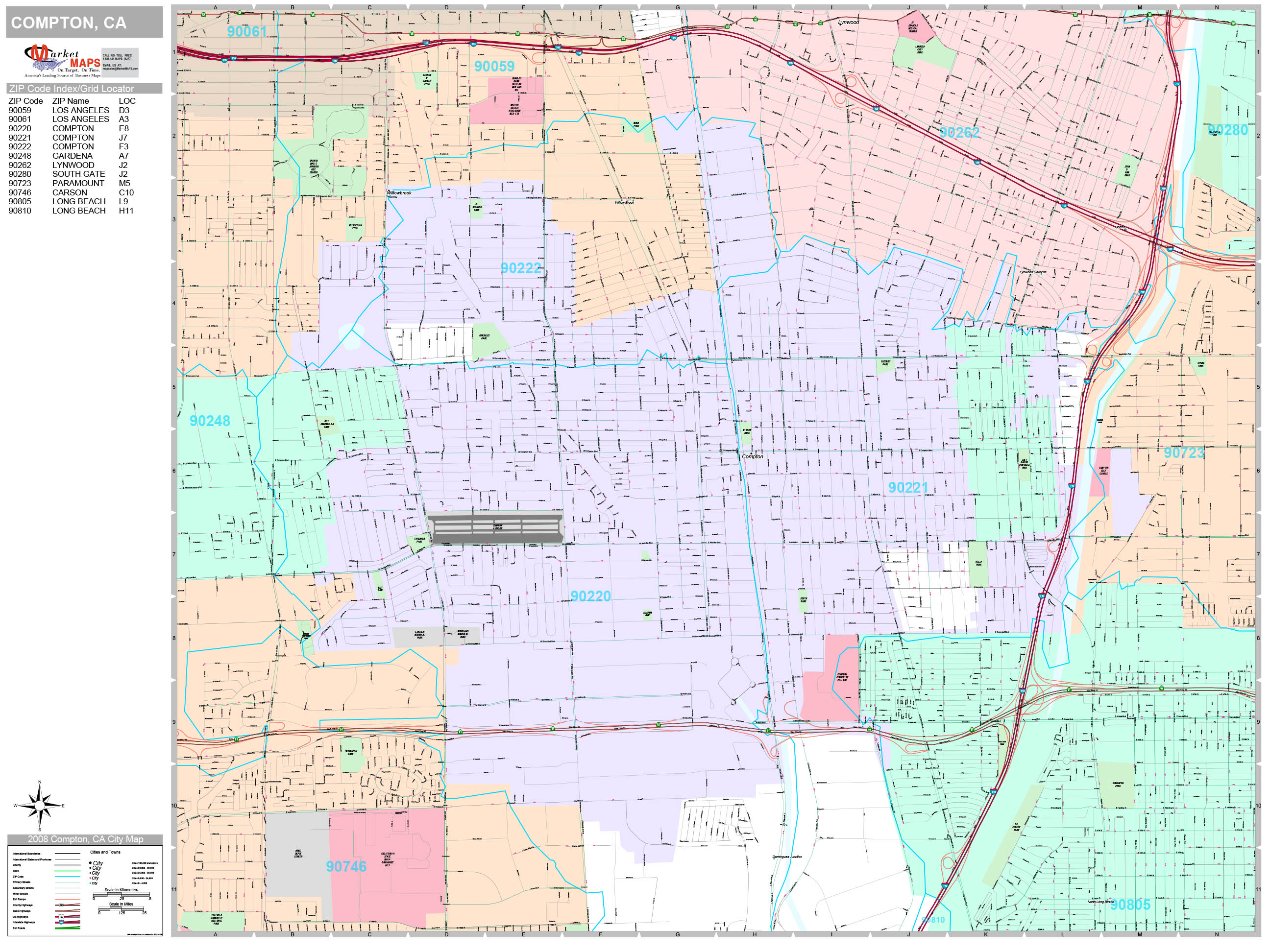 Compton California Wall Map (Premium Style) by MarketMAPS