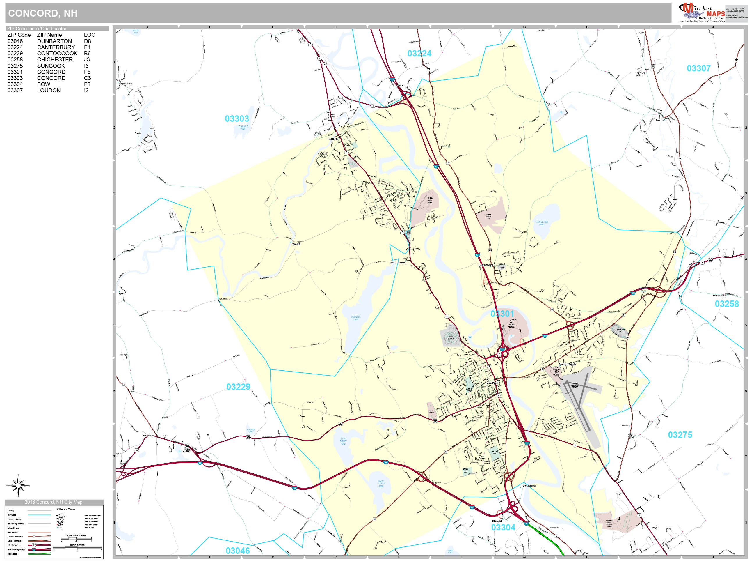 Concord New Hampshire Wall Map (Premium Style) by MarketMAPS