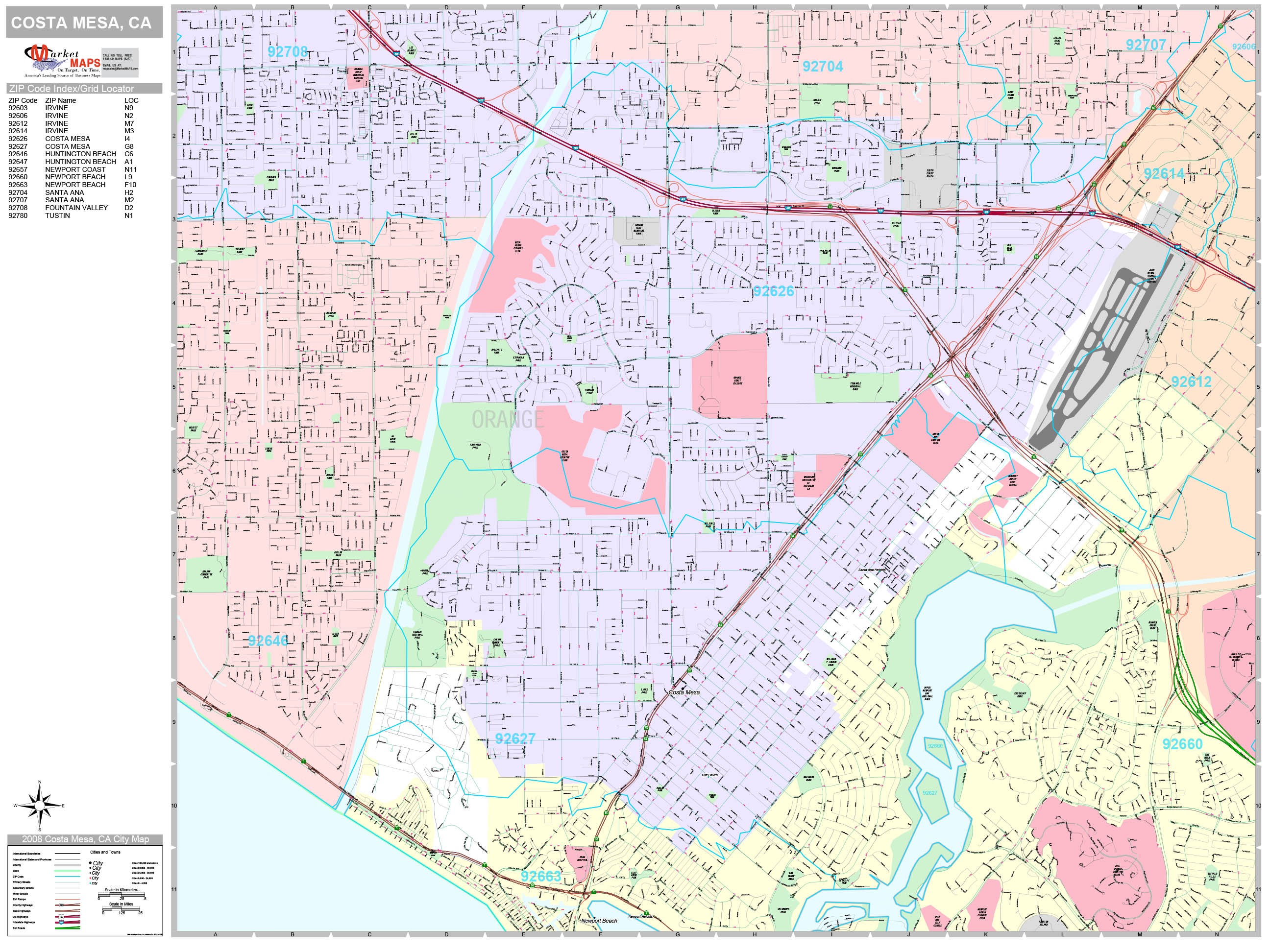 Costa Mesa California Wall Map (Premium Style) by MarketMAPS