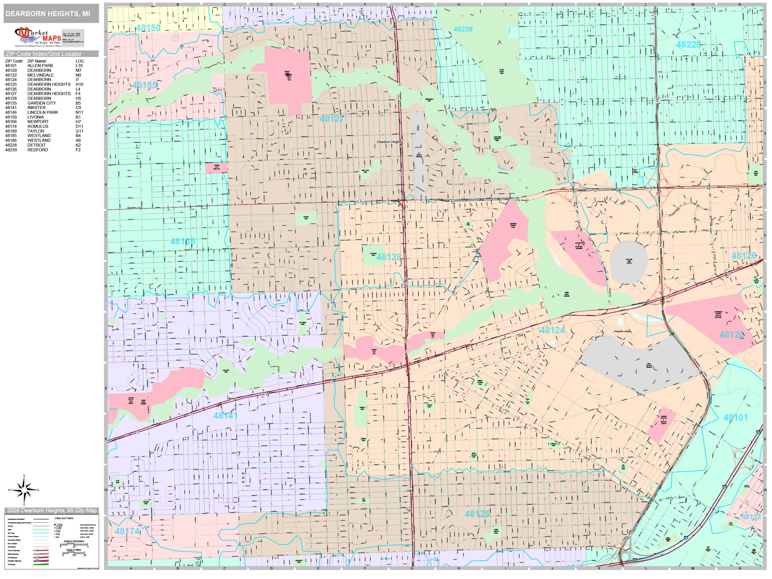Dearborn Heights Michigan Wall Map (Premium Style)