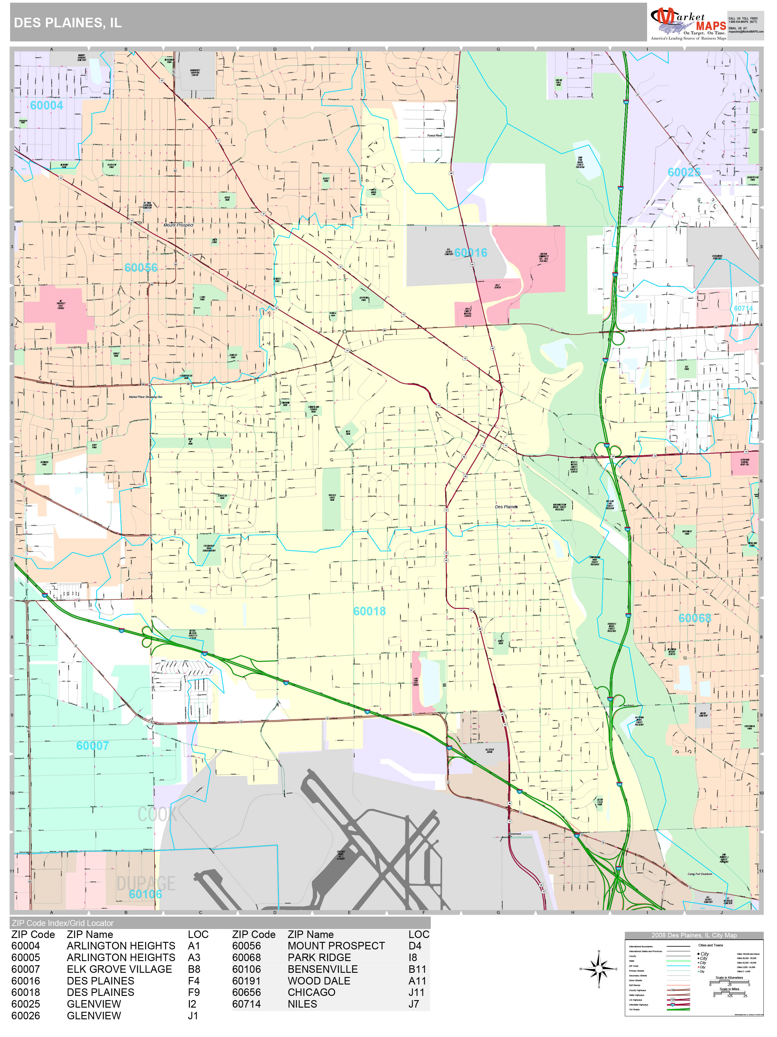 Des Plaines Illinois Wall Map (Premium Style) by MarketMAPS